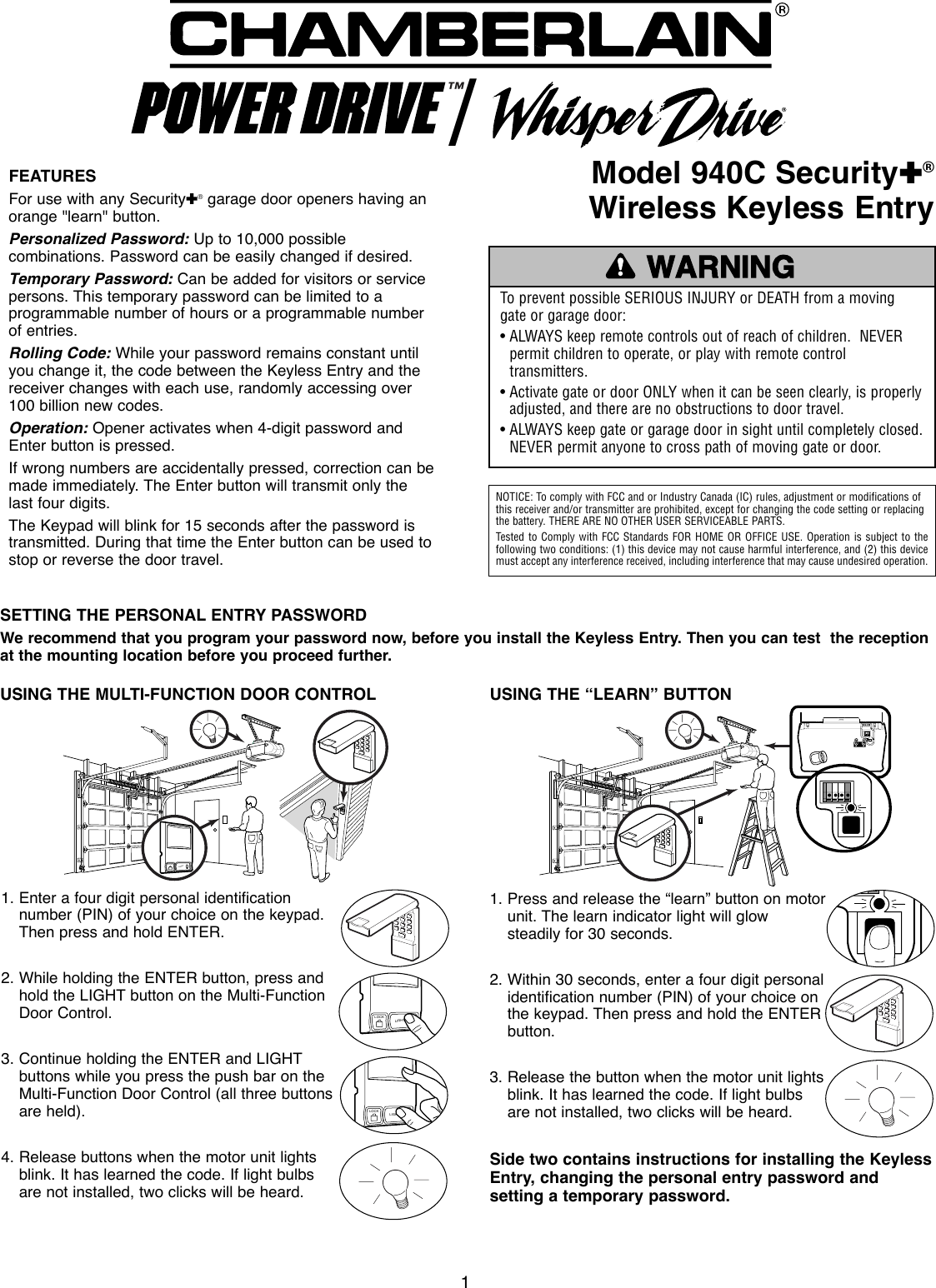 Page 1 of 4 - Chamberlain Chamberlain-Security-940C-Users-Manual- GDO Accessories  Chamberlain-security-940c-users-manual
