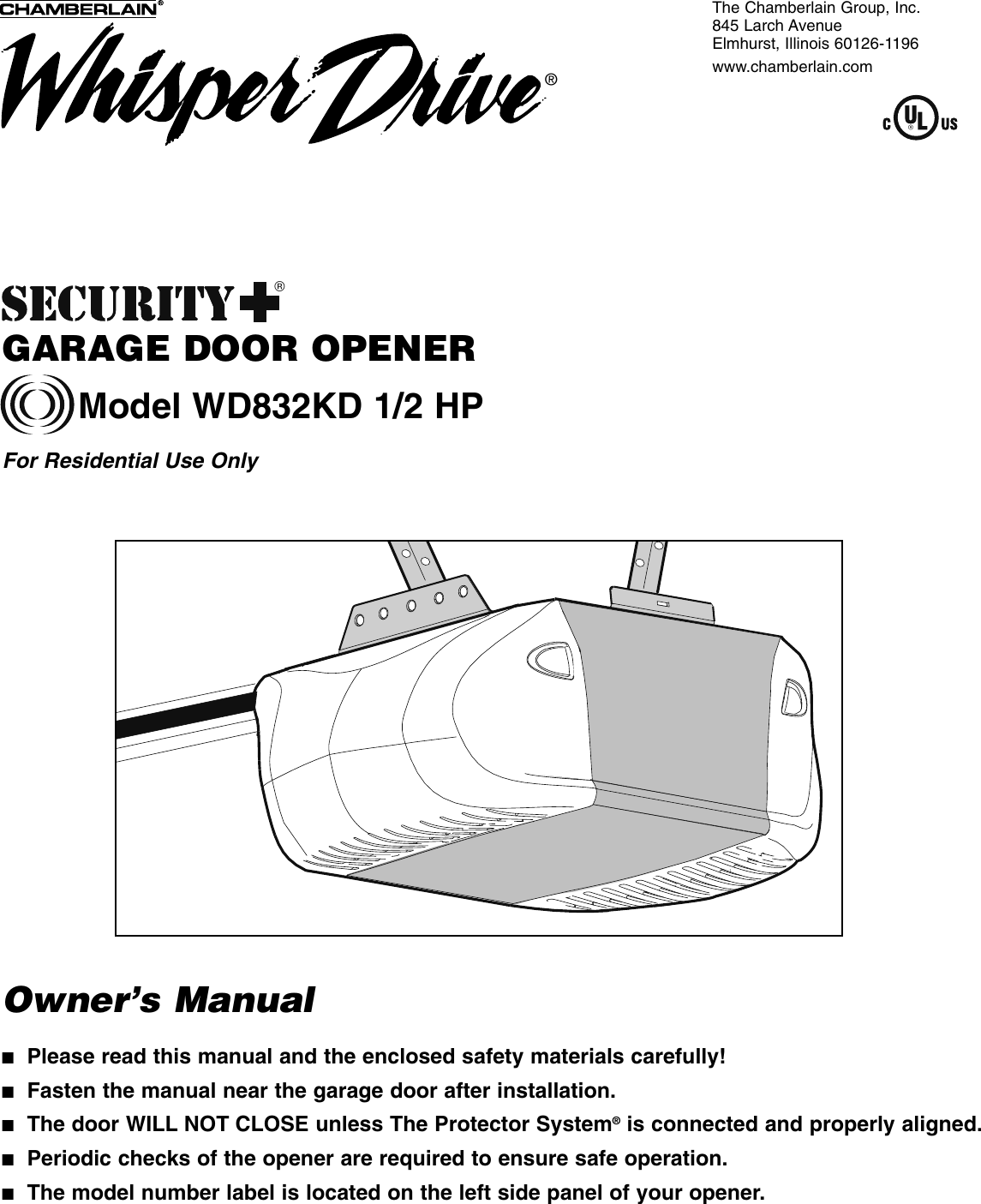 Chamberlain Wd832kd 1 2 Hp Users Manual 114a3438