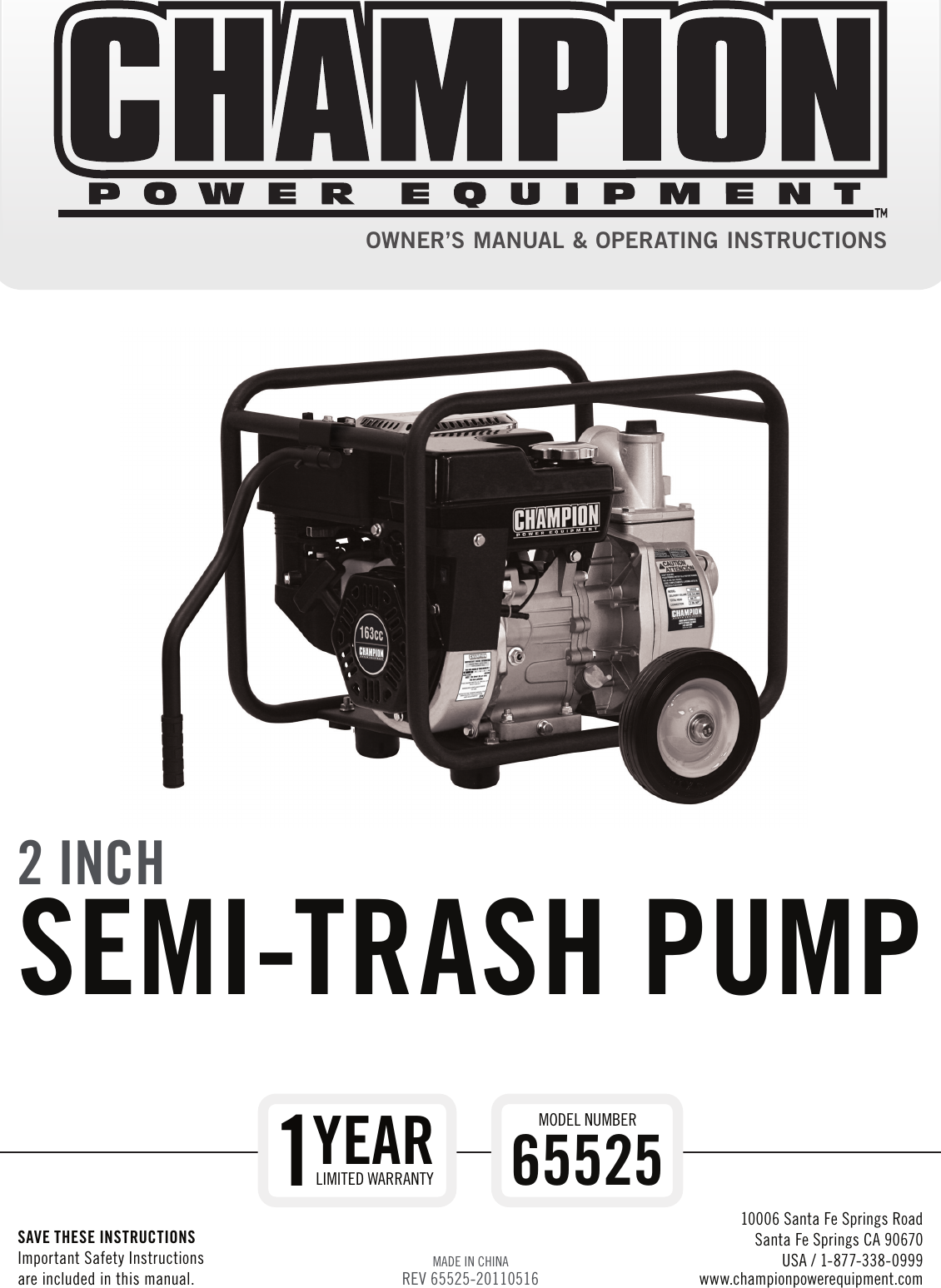 Champion Power Equipment 65525 Owners Manual 65525_manual