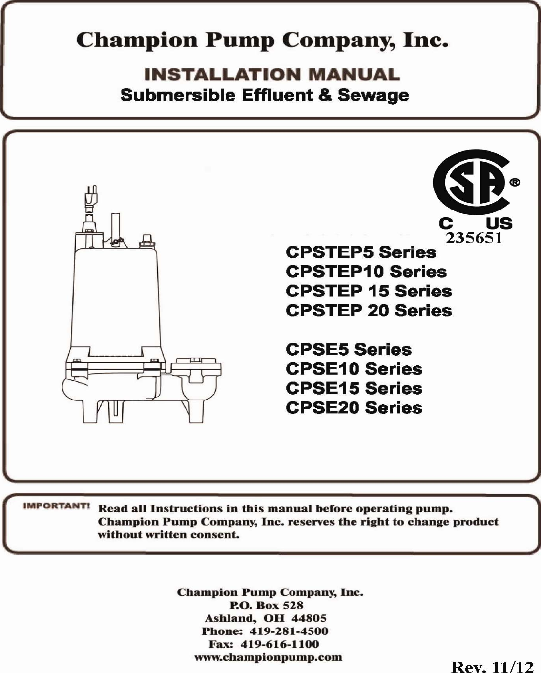 Page 1 of 11 - Champion-Pumps Champion-Pumps-Cpse-Pump-Users-Manual HH Manual Revised 112012