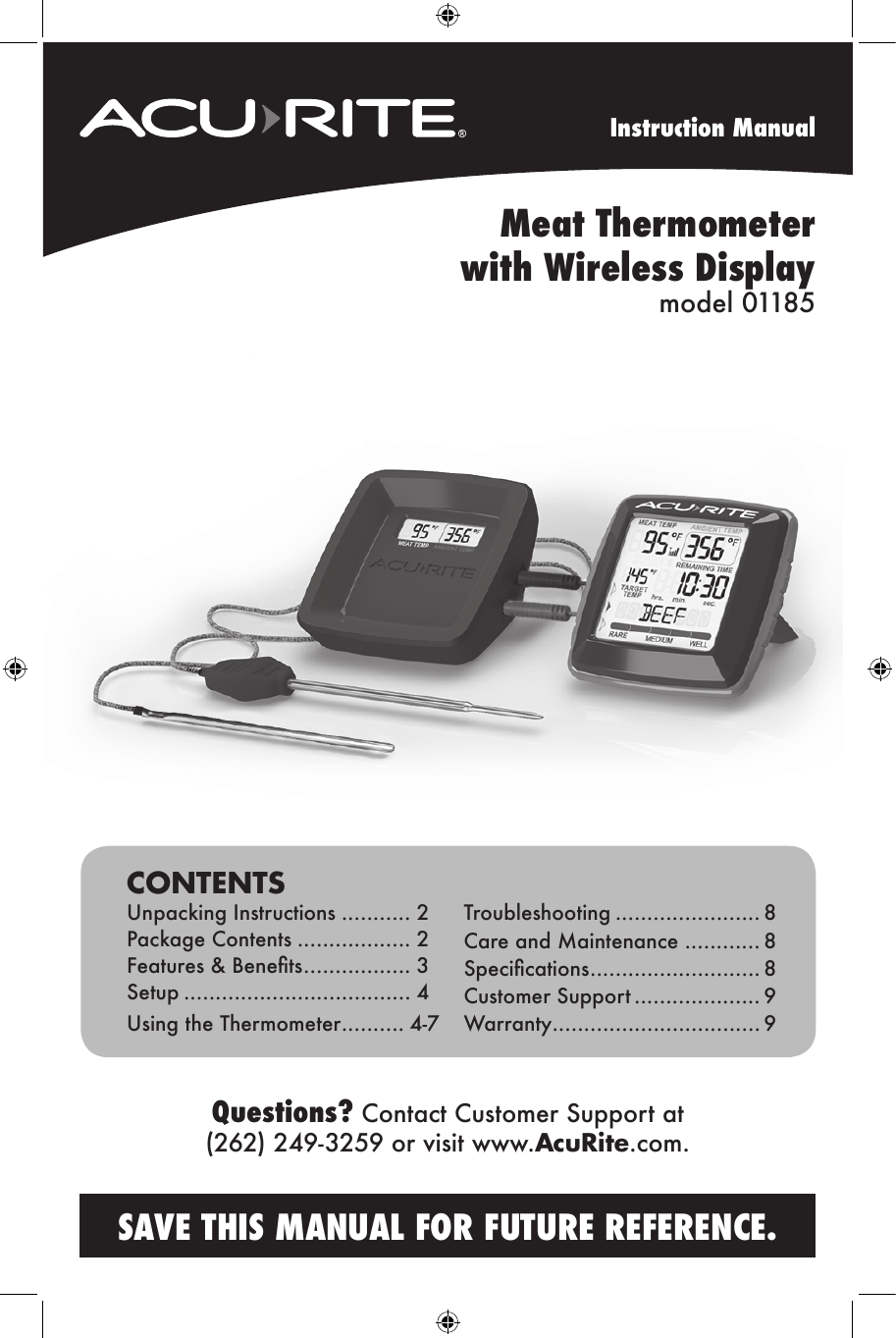 Page 1 of Chaney Instrument 01185TX Meat Thermometer with Wireless Display User Manual 