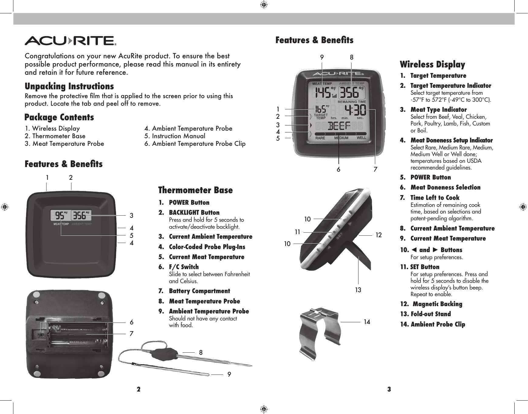 Page 2 of Chaney Instrument 01185TX Meat Thermometer with Wireless Display User Manual 