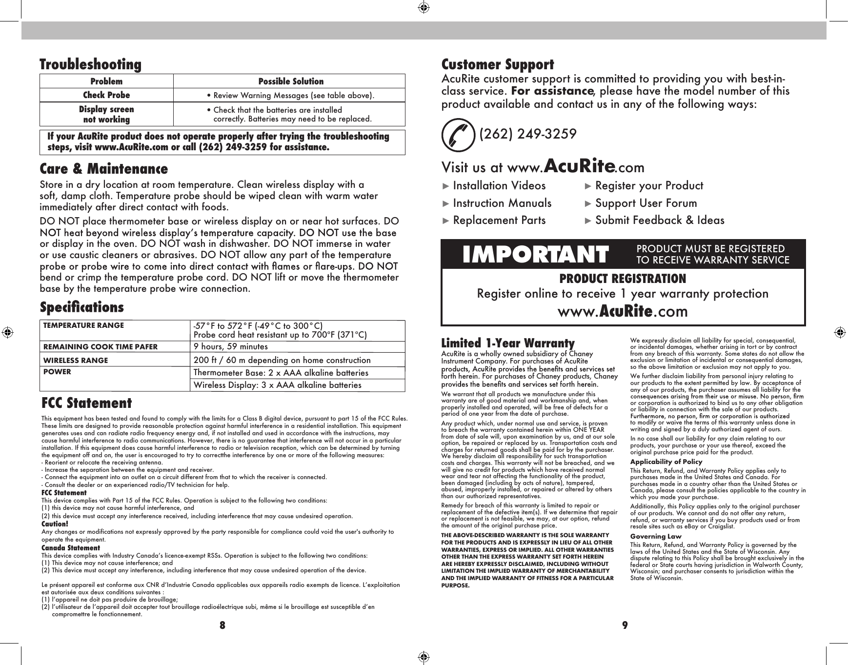 Page 5 of Chaney Instrument 01185TX Meat Thermometer with Wireless Display User Manual 