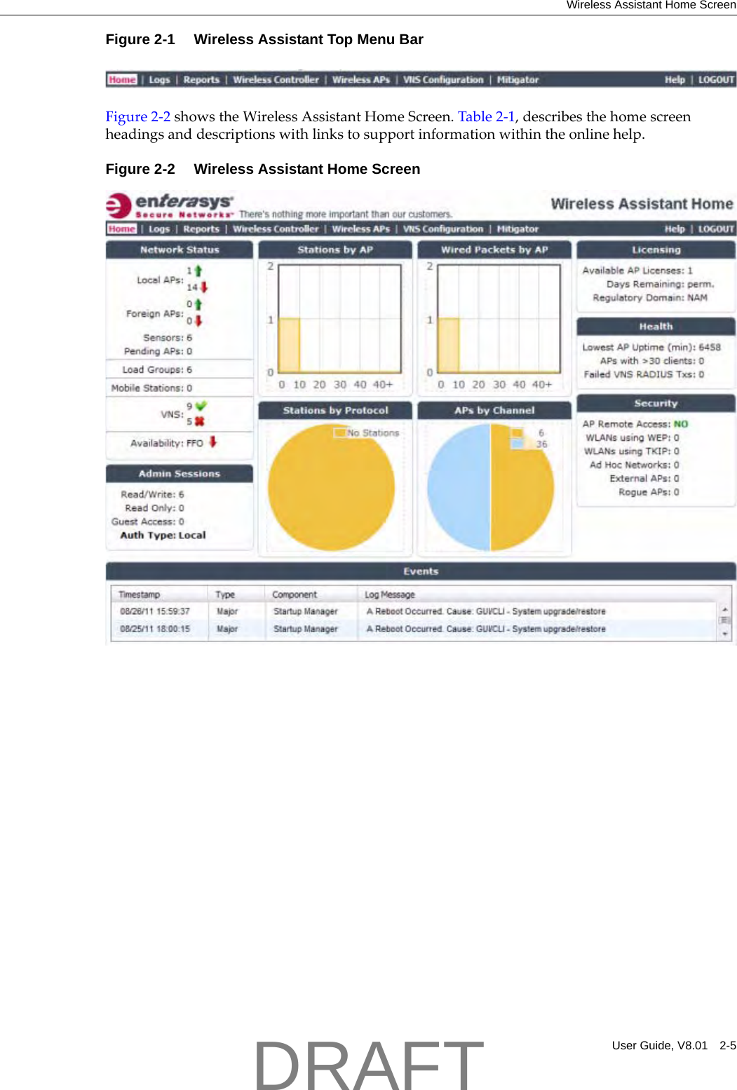 Wireless Assistant Home ScreenUser Guide, V8.01 2-5Figure 2-1  Wireless Assistant Top Menu BarFigure 2‐2showstheWirelessAssistantHomeScreen.Table 2‐1,describesthehomescreenheadingsanddescriptionswithlinkstosupportinformationwithintheonlinehelp.Figure 2-2  Wireless Assistant Home ScreenDRAFT