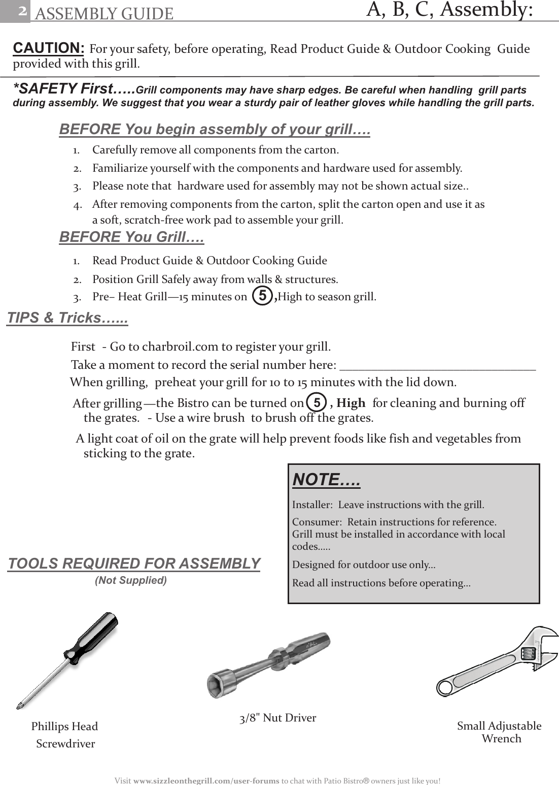 Page 2 of 8 - Char-Broil Char-Broil-Bistro-10601514-Users-Manual- E 42804372_Bistro_Assembly_Guide - English Common  Char-broil-bistro-10601514-users-manual