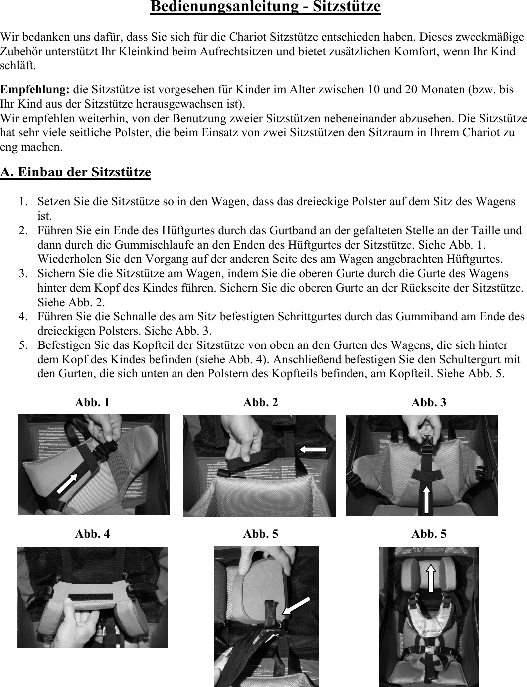 Chariot Carriers 51100926 Users Manual Baby Supporter Instructions Rev 10 22 09
