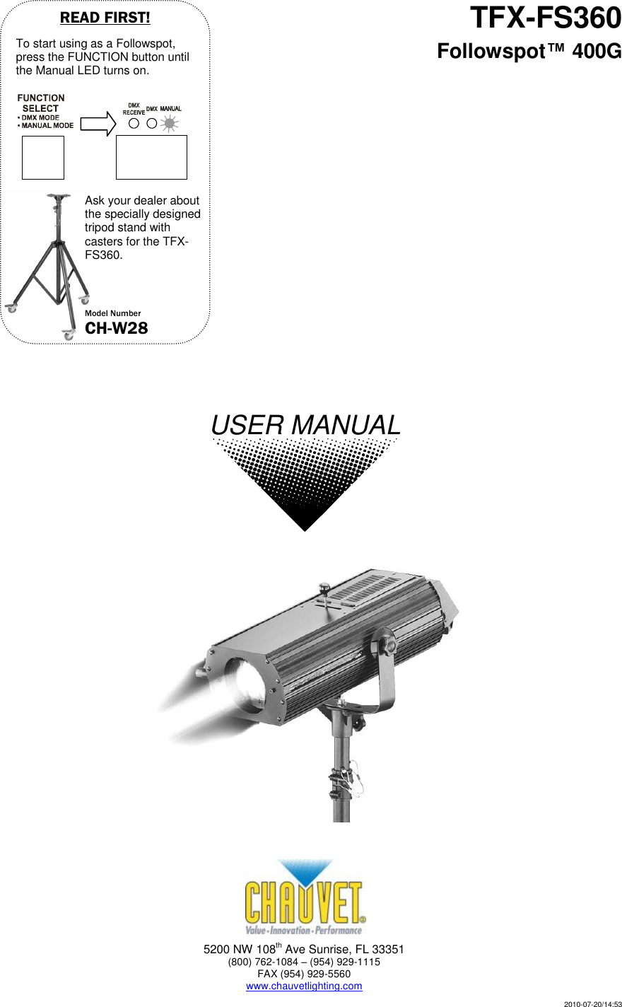 Page 1 of 12 - Chauvet Chauvet-Tfx-Fs360-Users-Manual-  Chauvet-tfx-fs360-users-manual