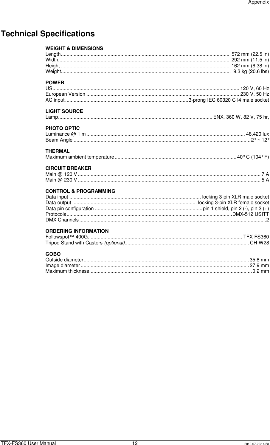 Page 12 of 12 - Chauvet Chauvet-Tfx-Fs360-Users-Manual-  Chauvet-tfx-fs360-users-manual
