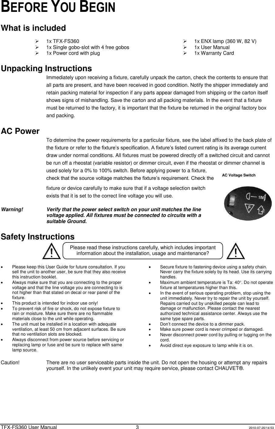 Page 3 of 12 - Chauvet Chauvet-Tfx-Fs360-Users-Manual-  Chauvet-tfx-fs360-users-manual