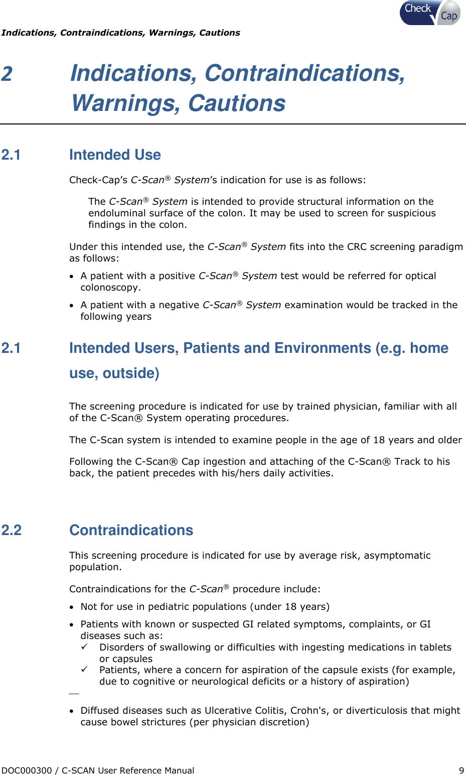 Page 9 of Check Cap CAP10007506 C-Scan Cap transceiver User Manual Title