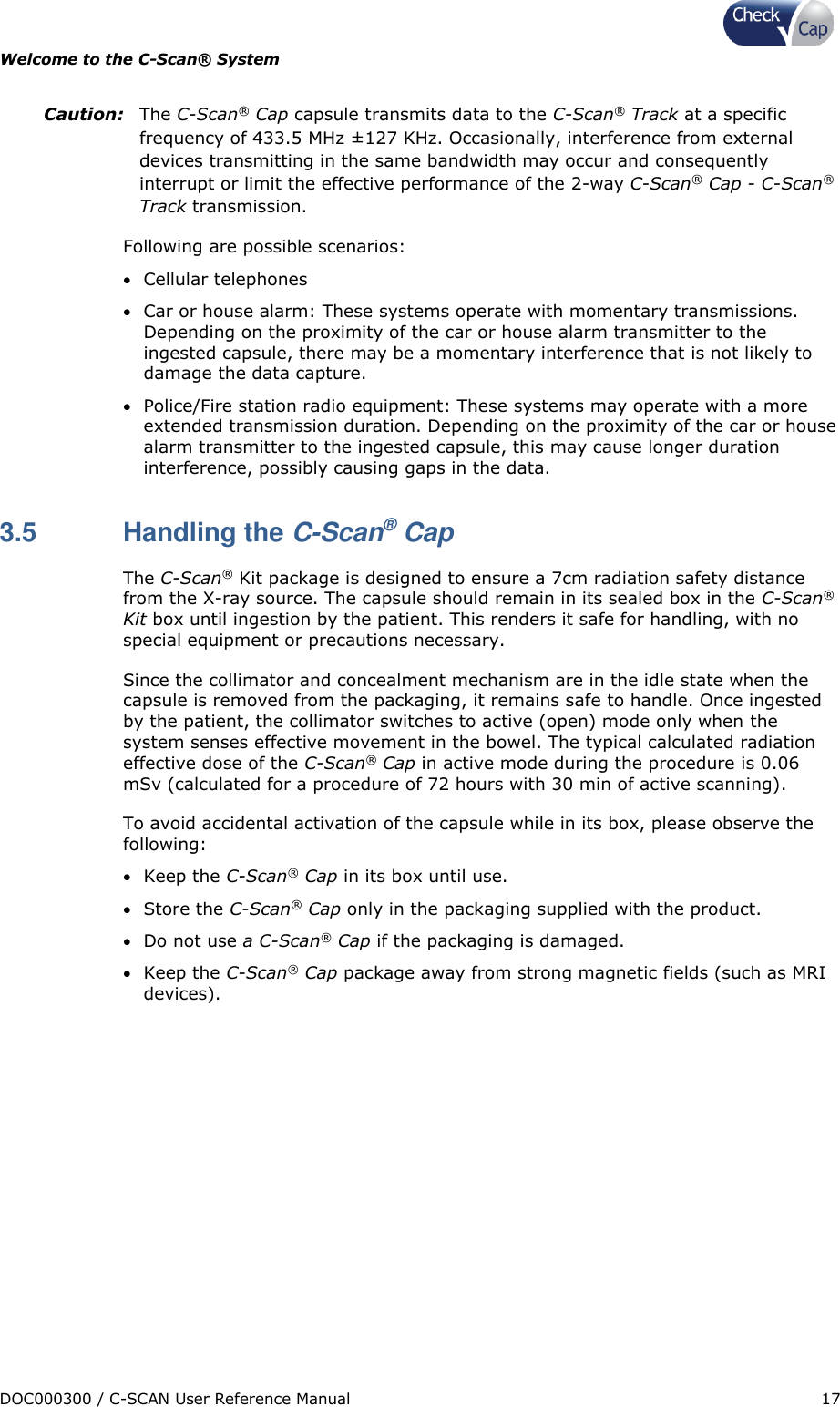 Page 17 of Check Cap TRACK10007605 C-Scan track transceiver User Manual Title