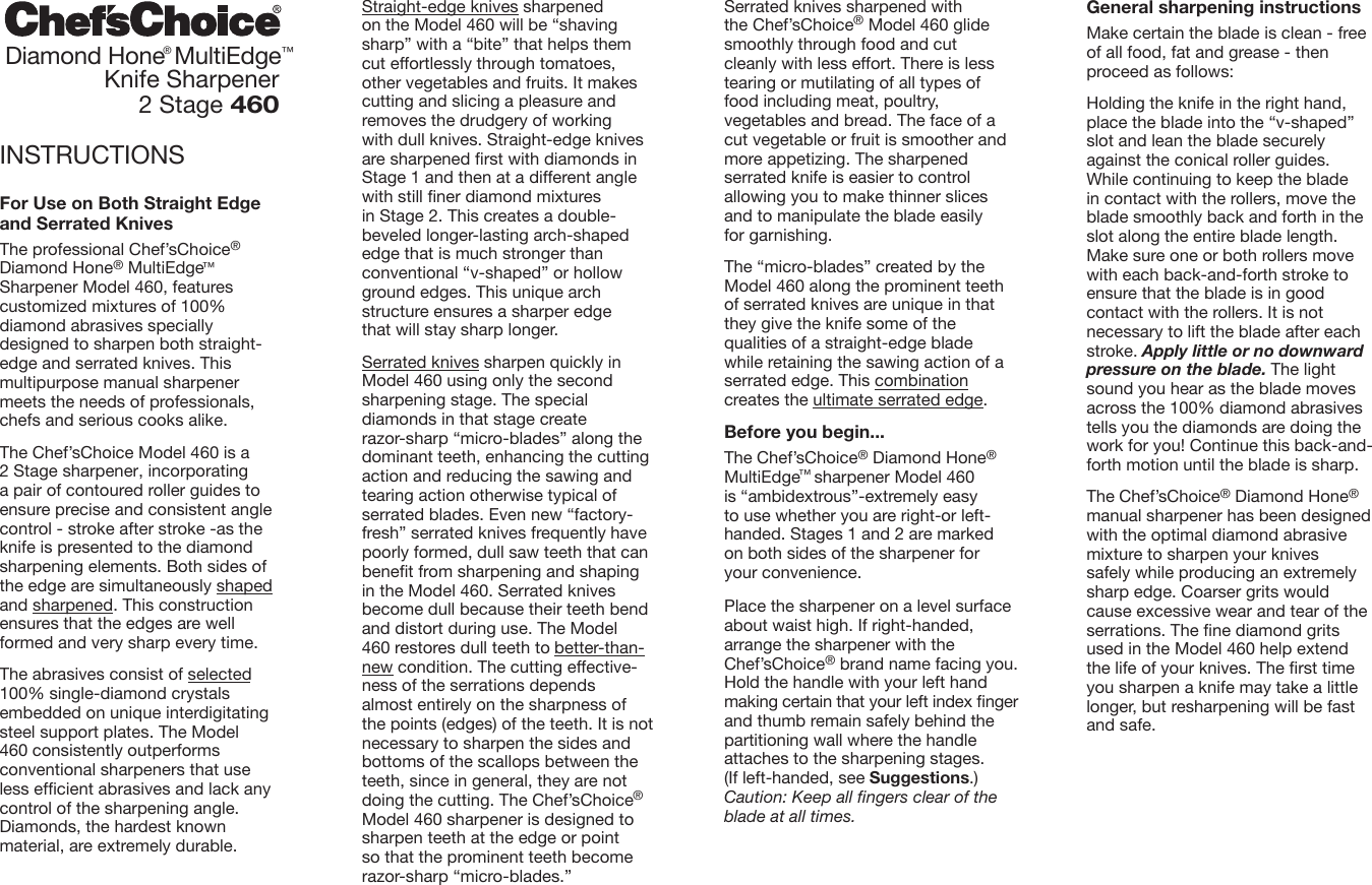 Page 1 of 2 - Chefs-Choice Chefs-Choice-2-Stage-460-Users-Manual- 460 Instructions07Pg1  Chefs-choice-2-stage-460-users-manual