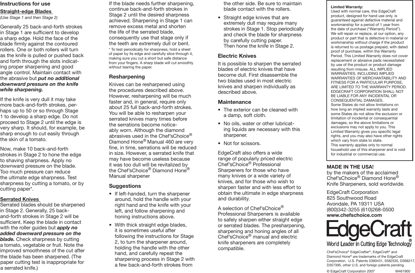 Page 2 of 2 - Chefs-Choice Chefs-Choice-2-Stage-460-Users-Manual- 460 Instructions07Pg1  Chefs-choice-2-stage-460-users-manual