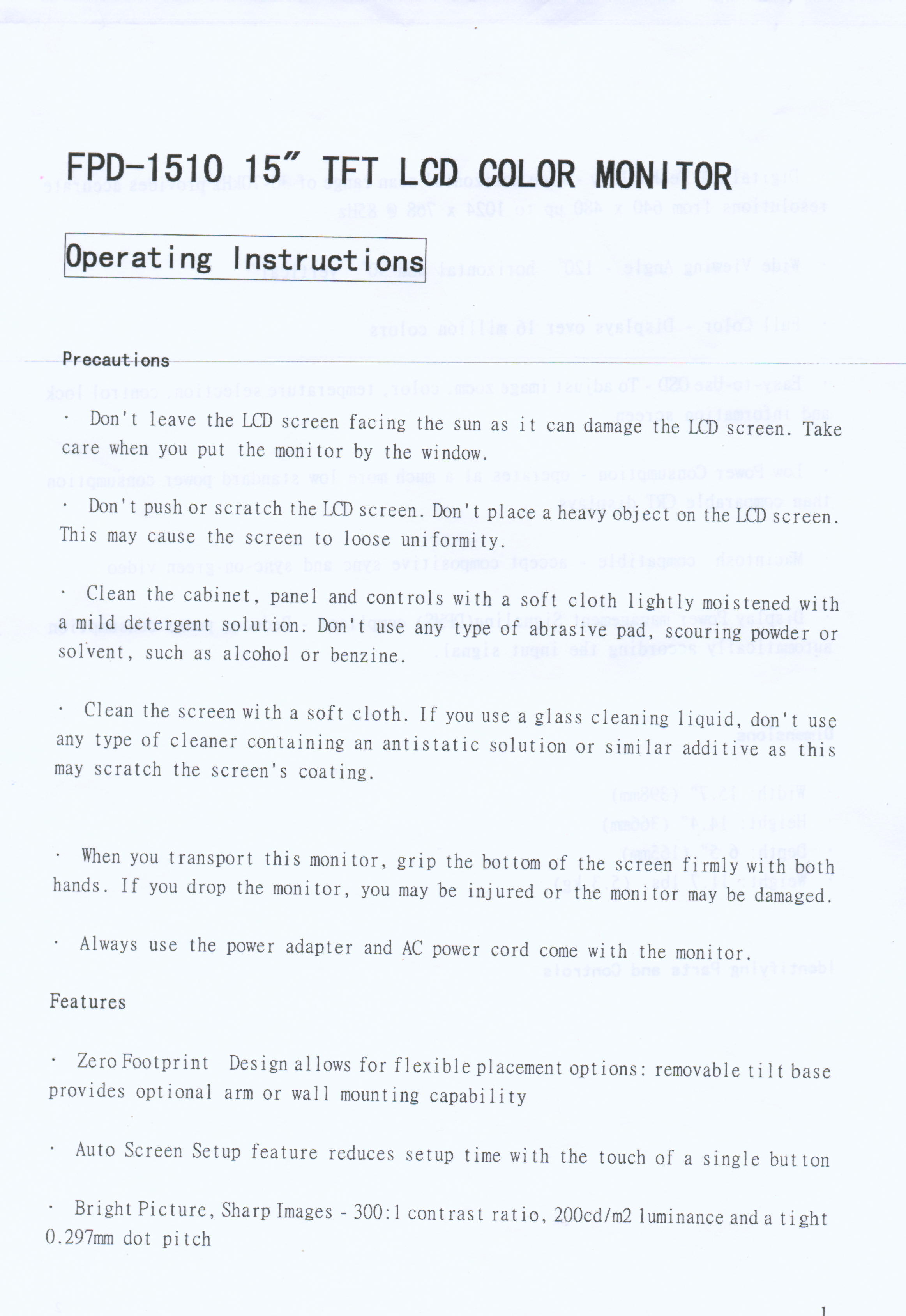 15'' LCD MONITOR User Manual