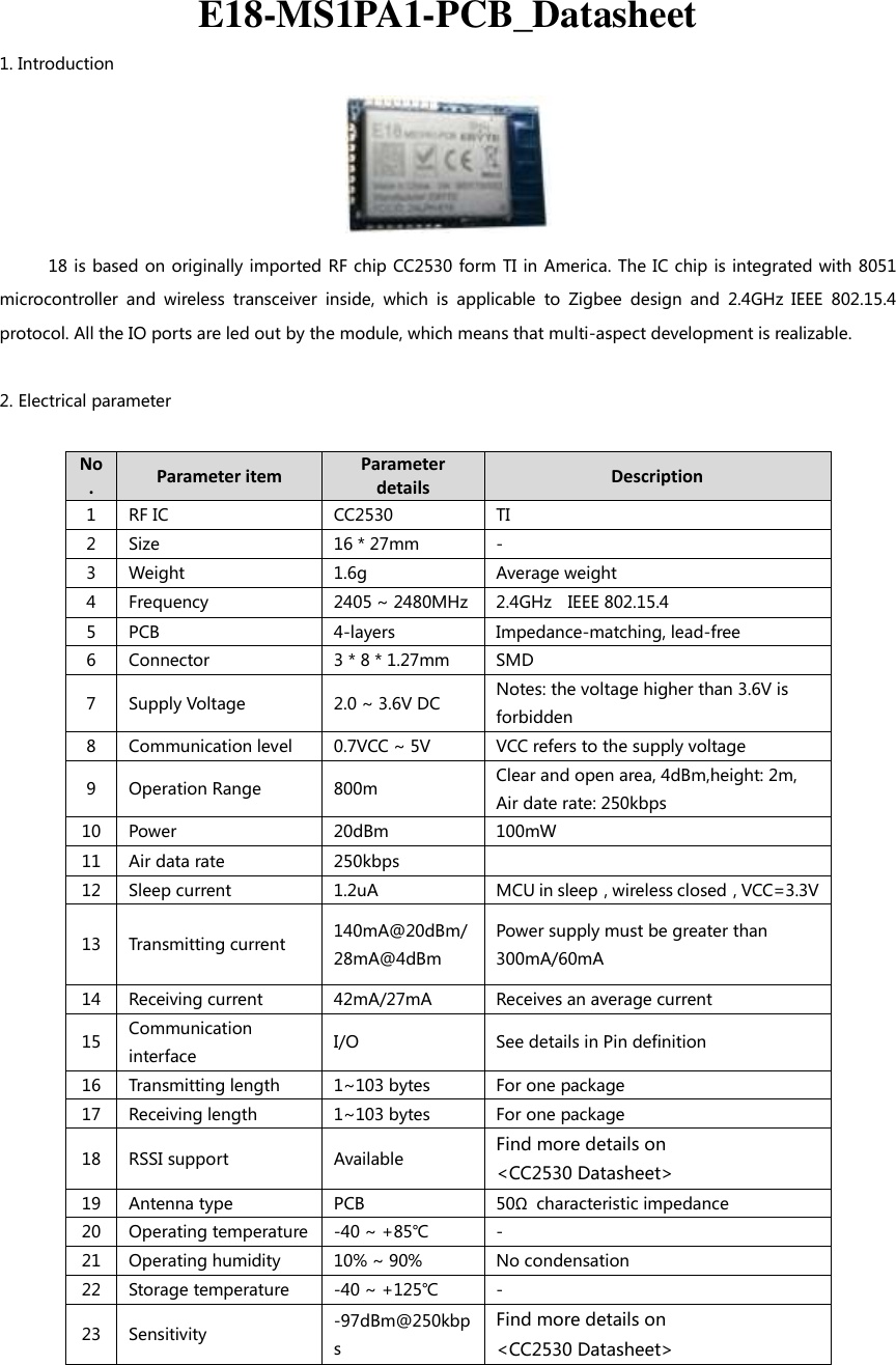 Page 1 of Chengdu Ebyte Electronic Technology E18 Wireless transceiver module User Manual 