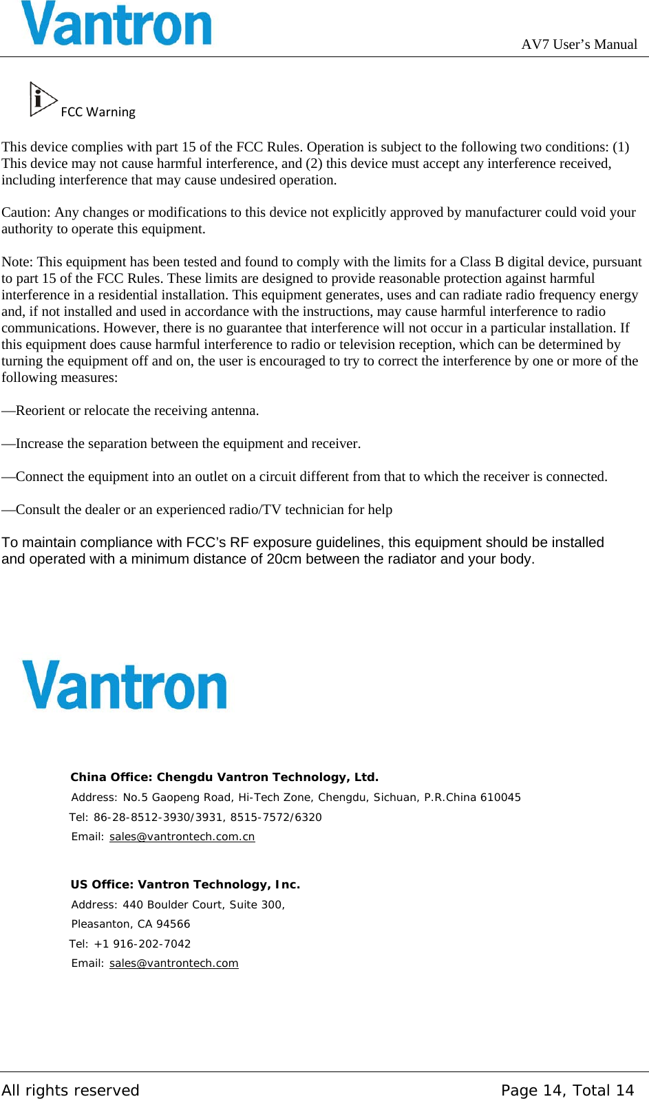 Page 14 of Chengdu Vantron Technology AV5AV72 M2M Gateway application User Manual AV7