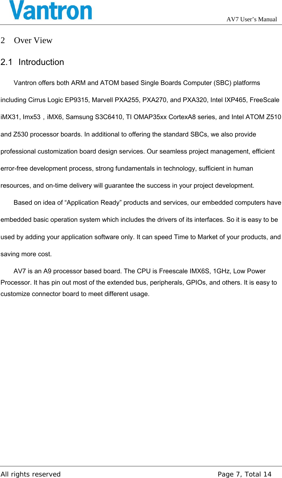 Page 7 of Chengdu Vantron Technology AV5AV72 M2M Gateway application User Manual AV7