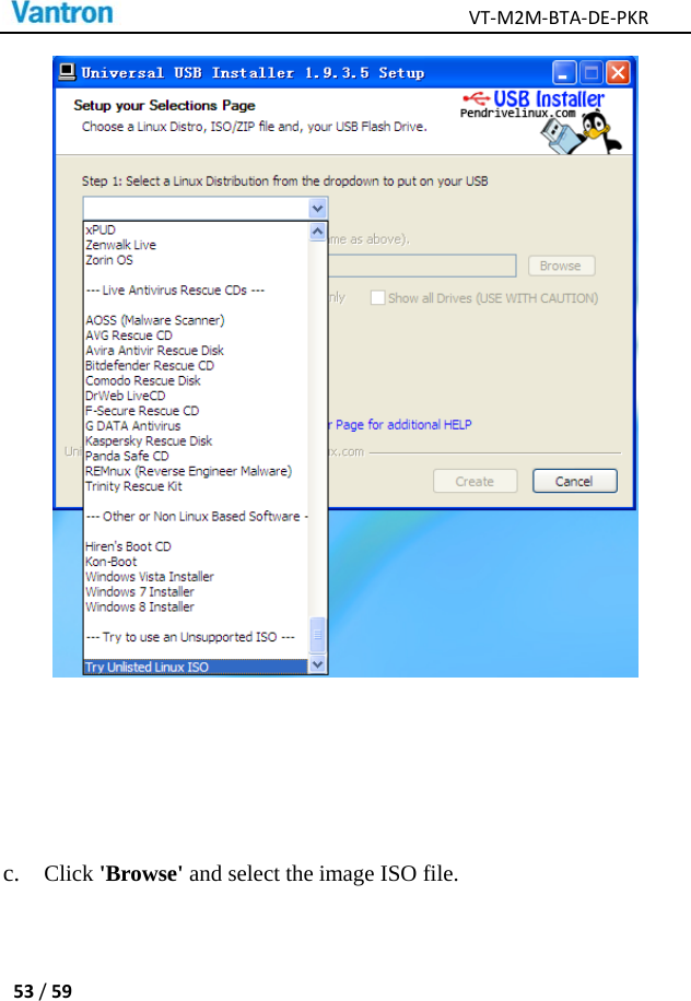 VT‐M2M‐BTA‐DE‐PKR53/59   c. Click &apos;Browse&apos; and select the image ISO file. 