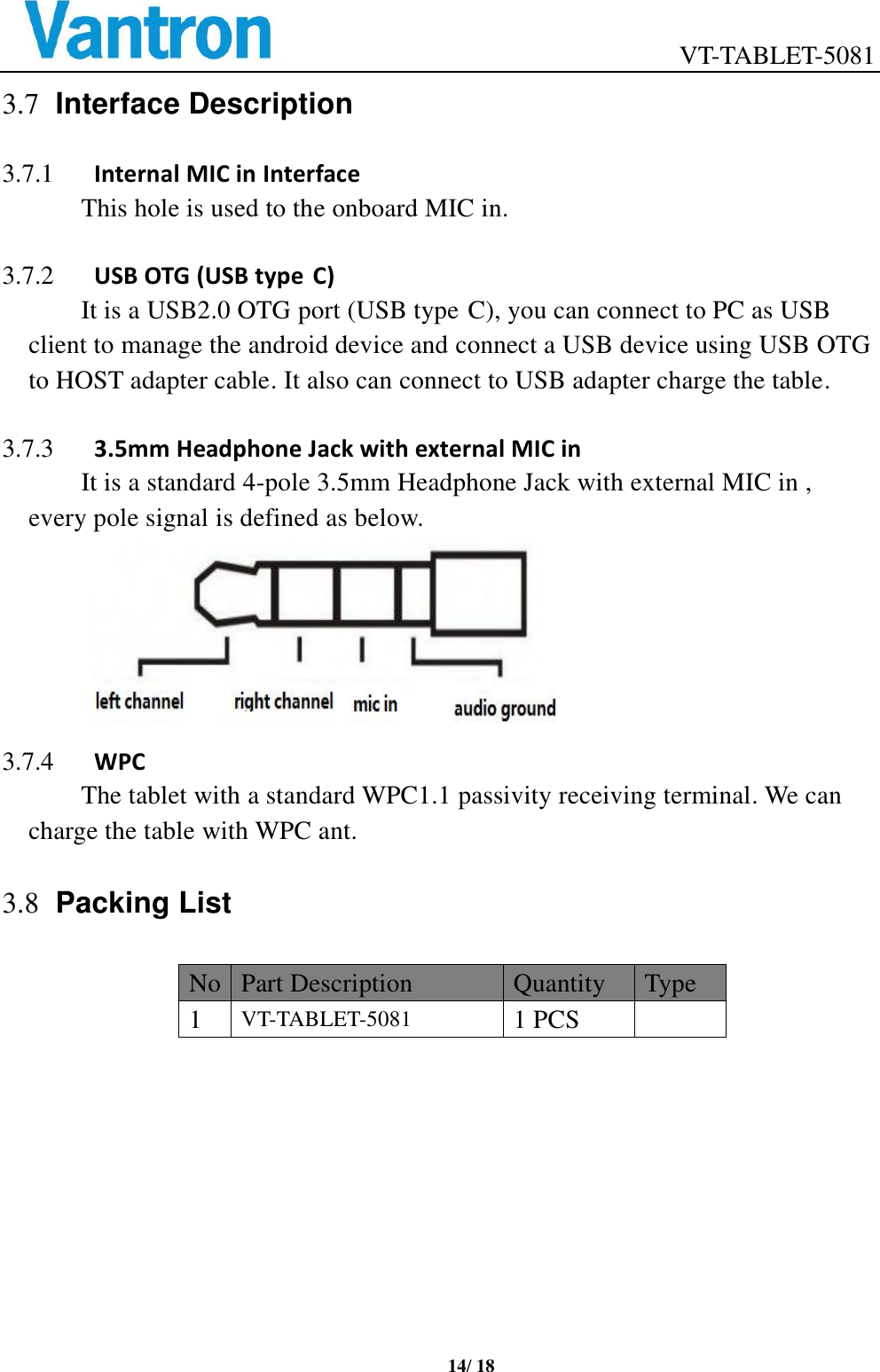 Page 14 of Chengdu Vantron Technology VTTABLET-5081 Tablet Computer User Manual