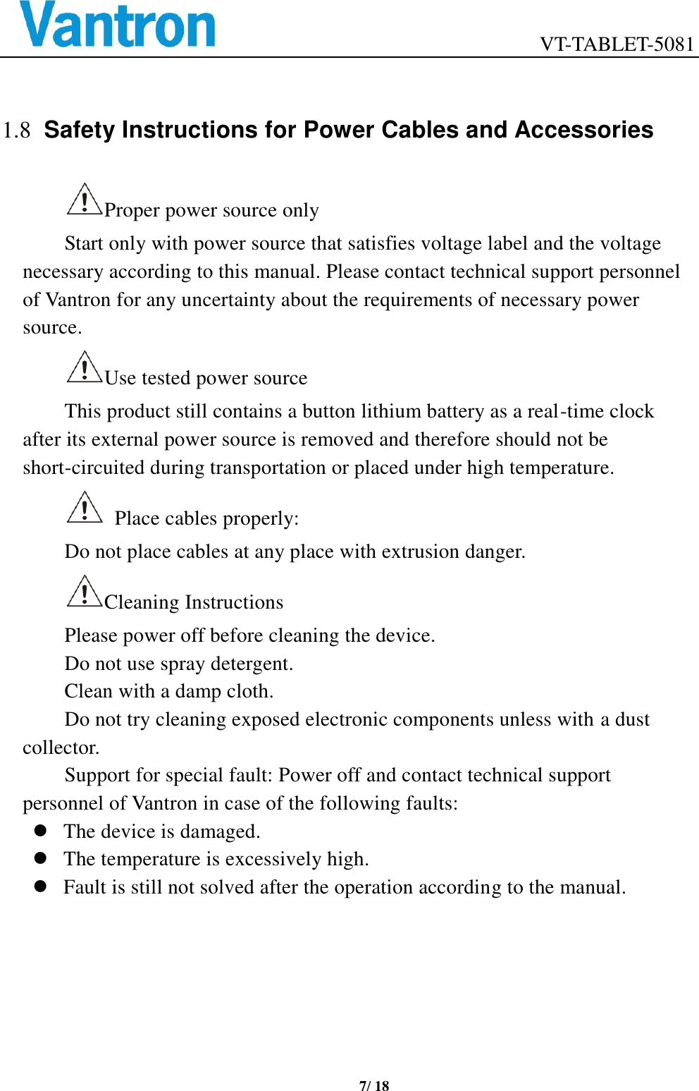 Page 7 of Chengdu Vantron Technology VTTABLET-5081 Tablet Computer User Manual