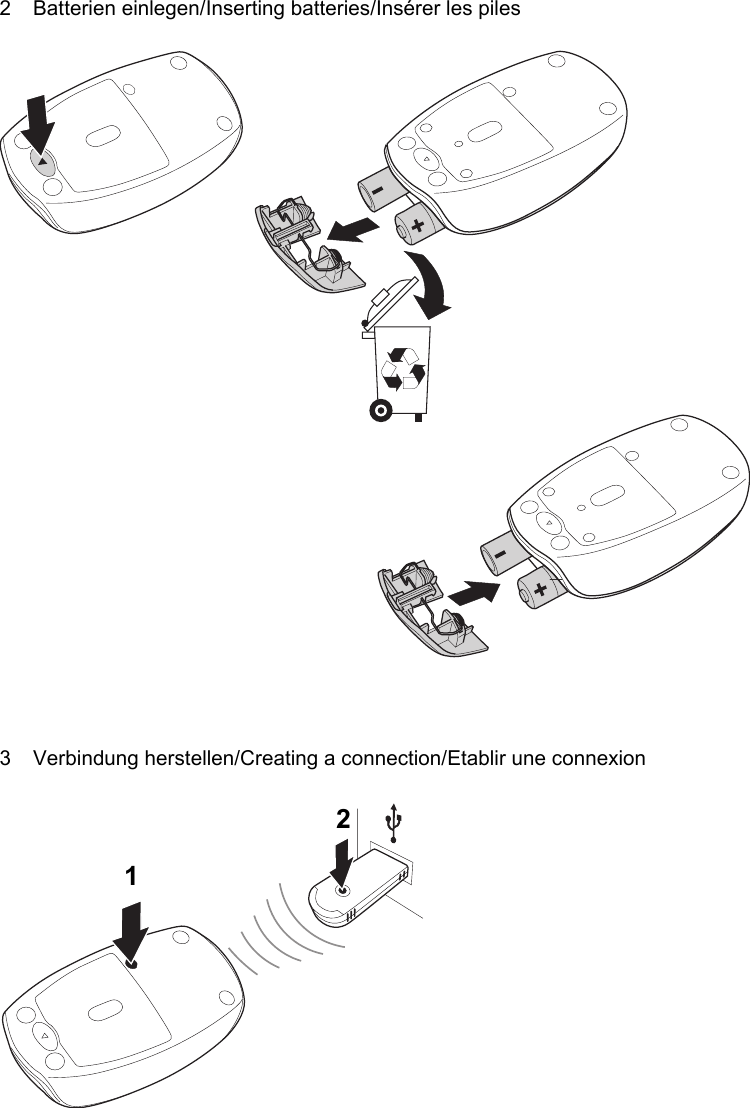 2 Batterien einlegen/Inserting batteries/Insérer les piles3 Verbindung herstellen/Creating a connection/Etablir une connexion12