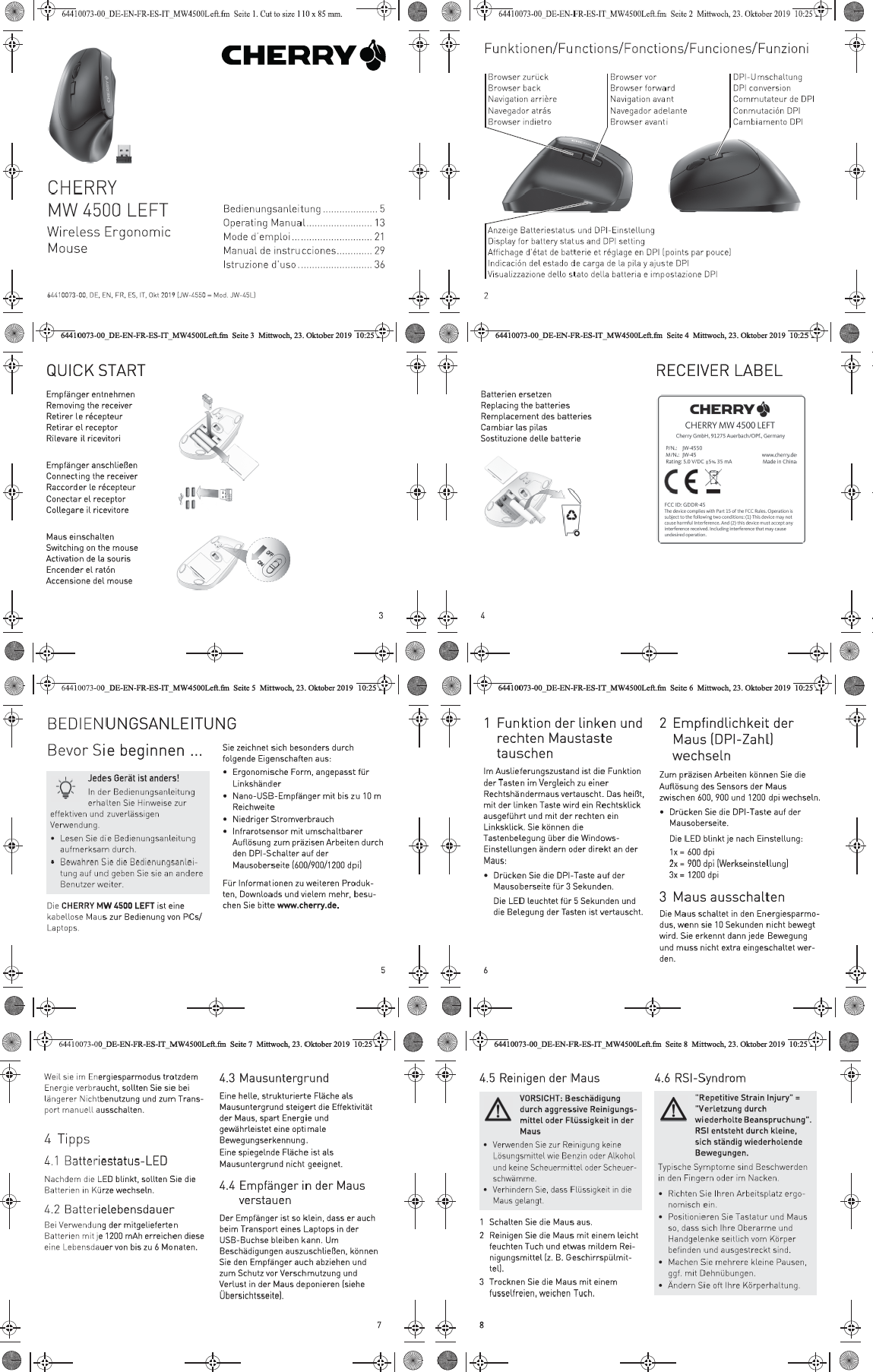 Cherry Europe JW 45L CHERRY MW 4500 LEFT User Manual