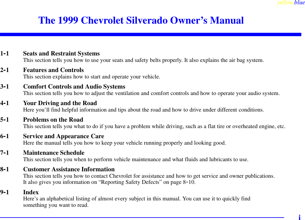 Chevrolet 1999 Silverado 1500 Owners Manual Owner's