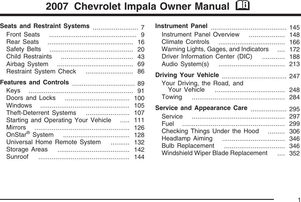 Chevrolet 2007 Impala Owners Manual Owner