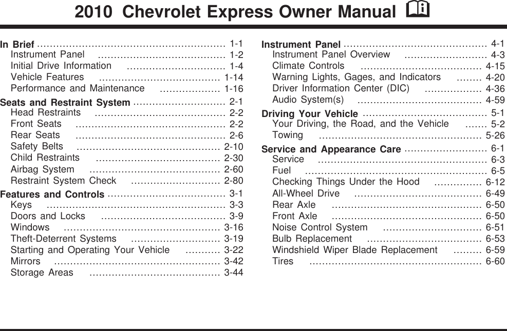 Chevrolet 2010 Express Passenger Owners Manual Owner's