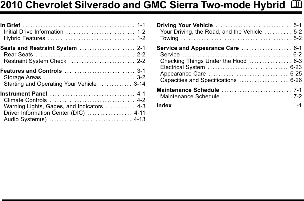 Chevrolet 2010 Silverado 1500 Owners Manual Owner's