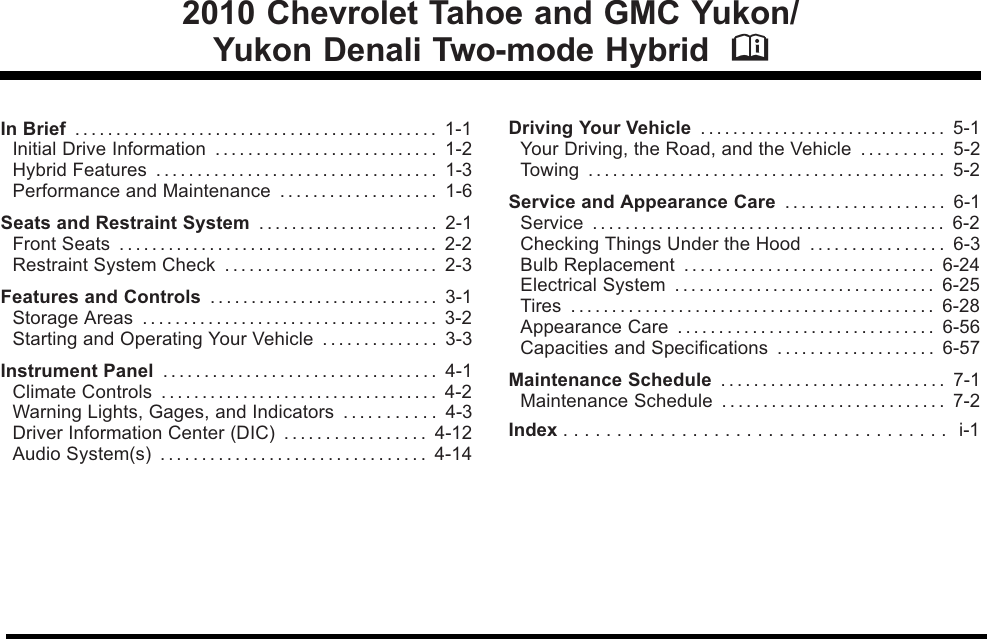 Chevrolet 2010 Tahoe Hybrid Users Manual 00 OI Preface 1..4