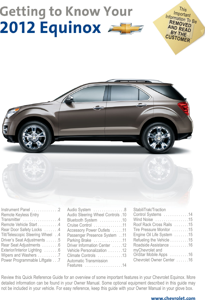 Chevrolet 2012 Equinox Get To Know Manual Guide