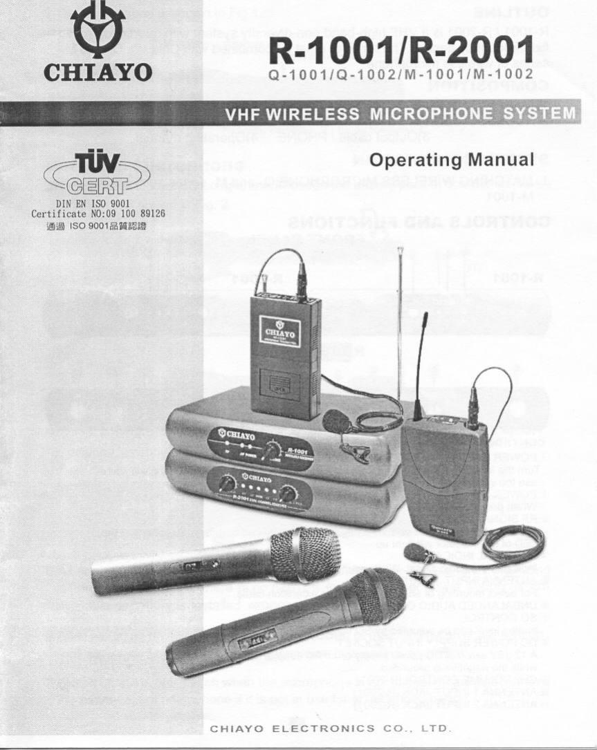 R-1001/R-2001Q-1 0O1/Q-1 Q02/M-1 0O1/M-1 002Operating ManualCHIAYO ELECTRONICS CO.. LTD.