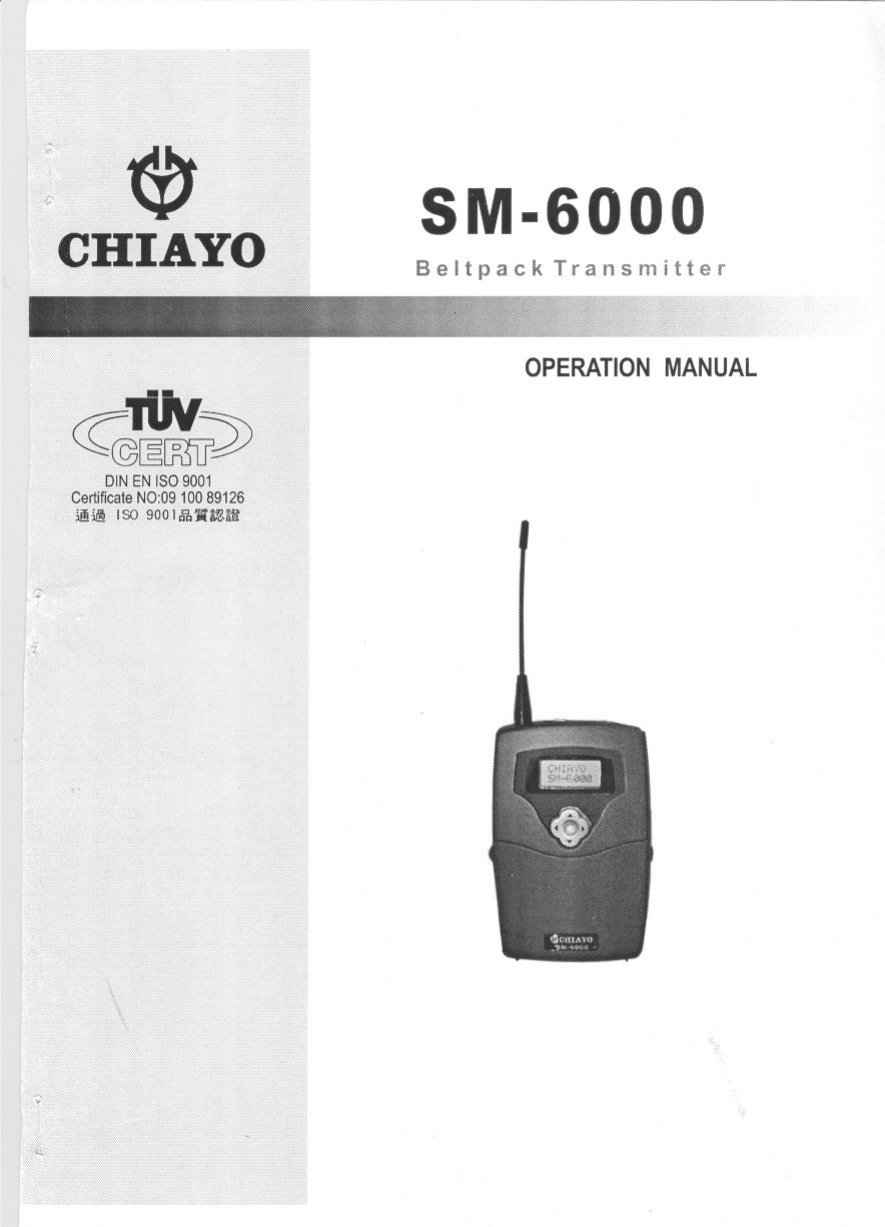 SM-6000Beltpack TransmitterOPERATIONMANUAL