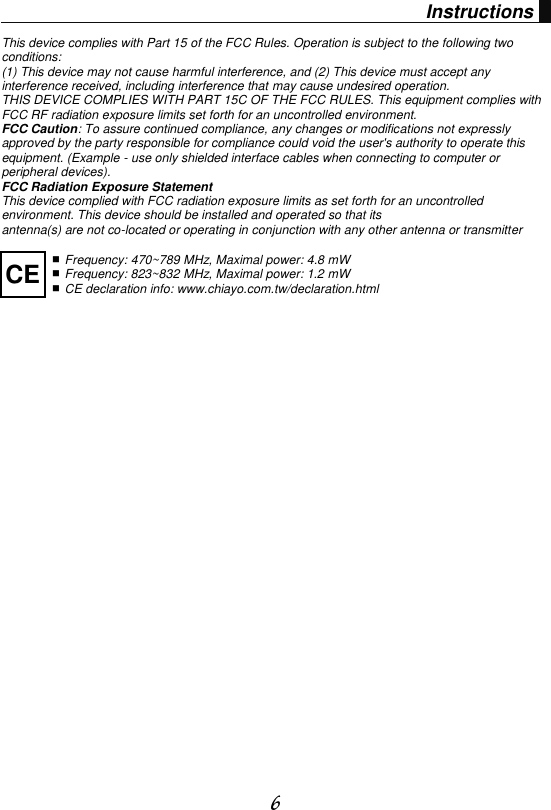 Page 7 of Chiayo Electronics Co SQ-6100IRDAB Wireless Microphone User Manual