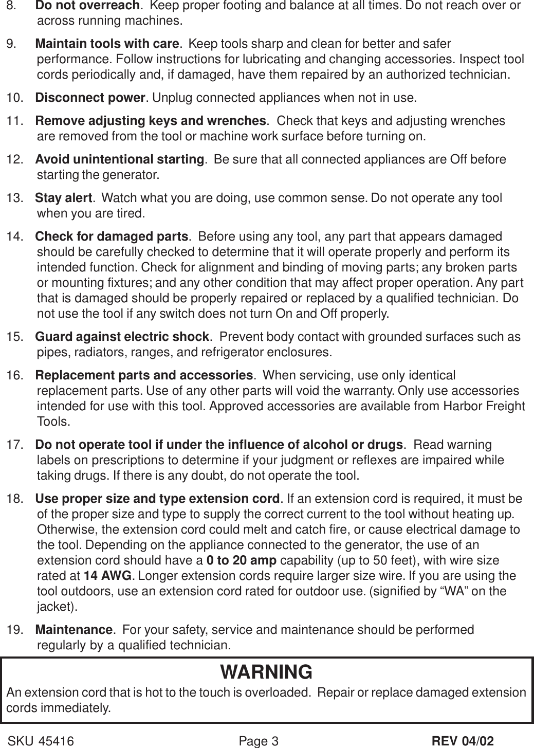 Page 3 of 11 - Chicago-Electric Chicago-Electric-45416-Users-Manual- 45416  Chicago-electric-45416-users-manual