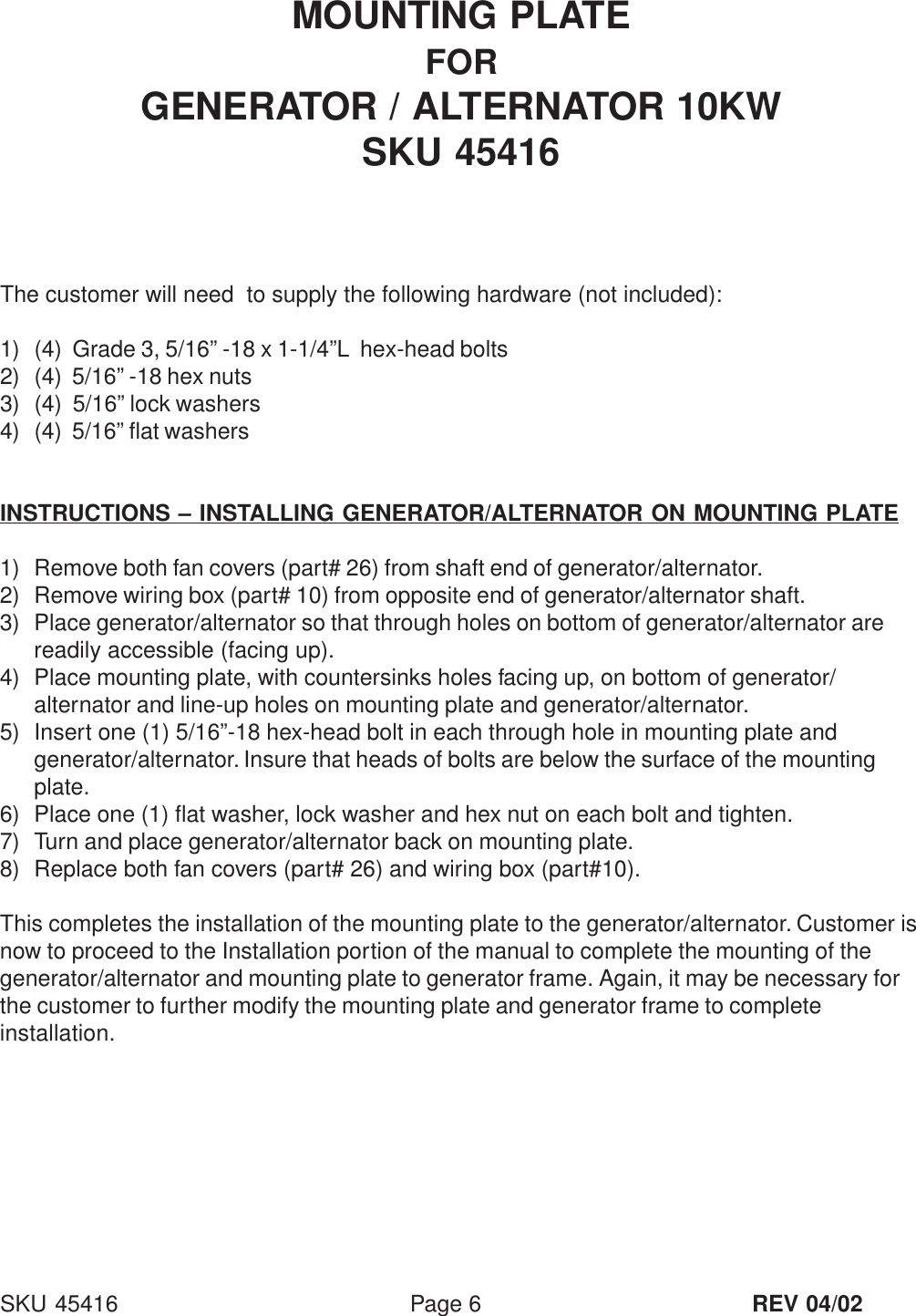 Page 6 of 11 - Chicago-Electric Chicago-Electric-45416-Users-Manual- 45416  Chicago-electric-45416-users-manual