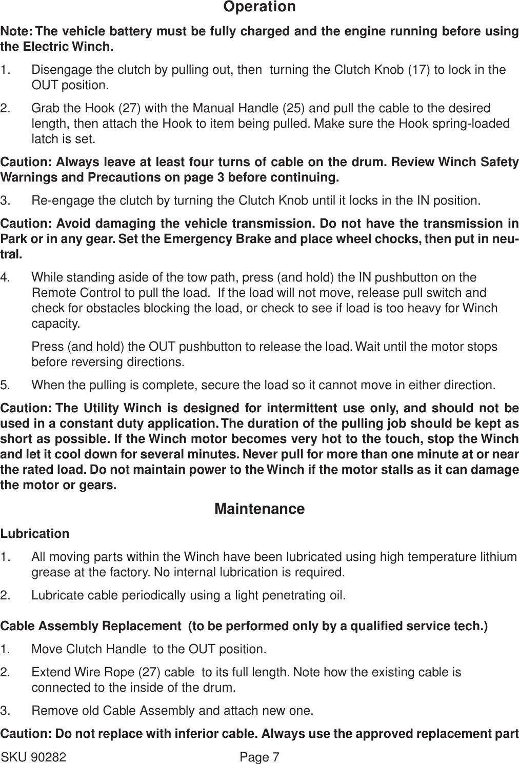 Page 7 of 9 - Chicago-Electric Chicago-Electric-90282-Users-Manual- 90282 Winch Manual  Chicago-electric-90282-users-manual