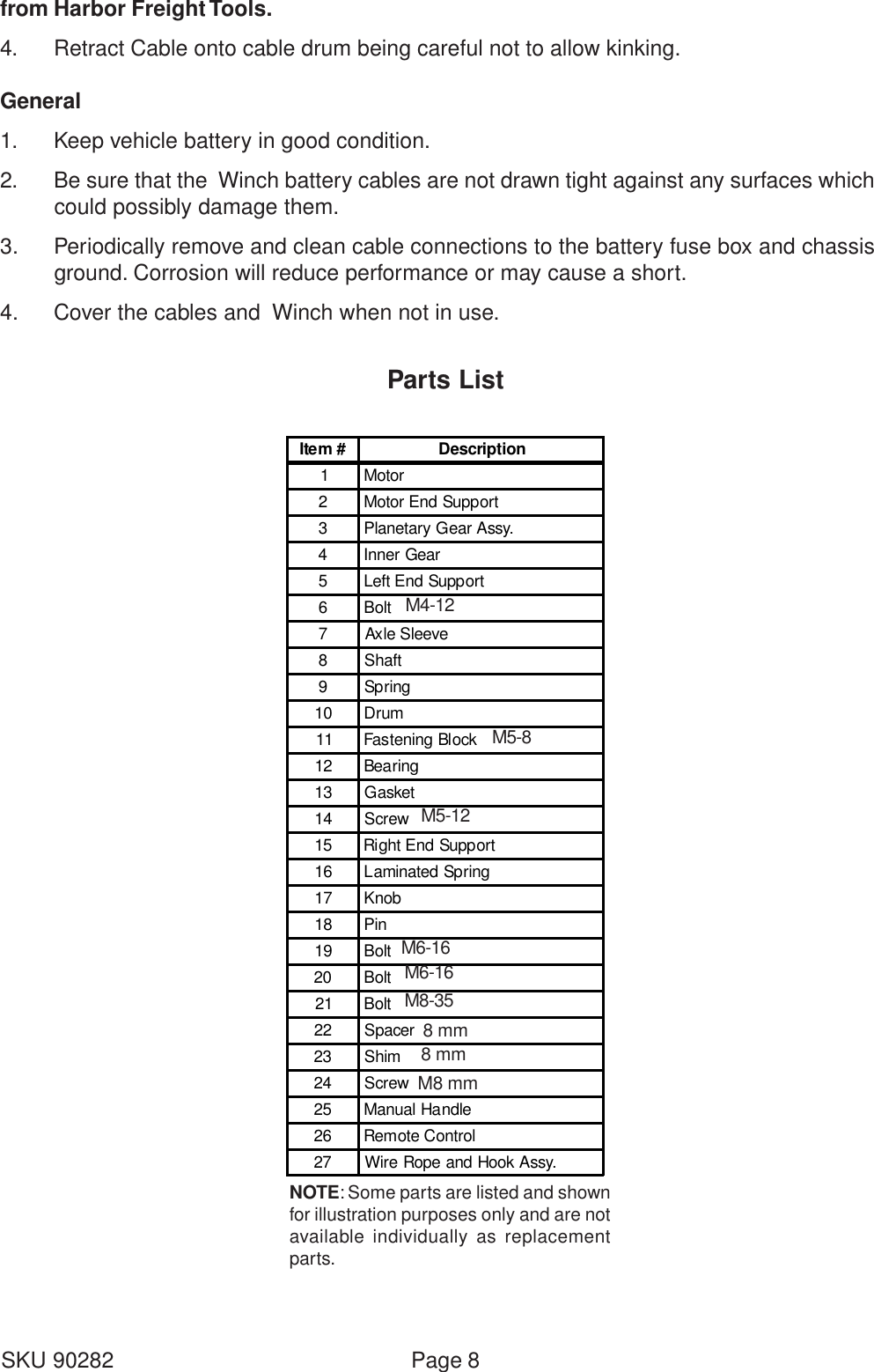 Page 8 of 9 - Chicago-Electric Chicago-Electric-90282-Users-Manual- 90282 Winch Manual  Chicago-electric-90282-users-manual