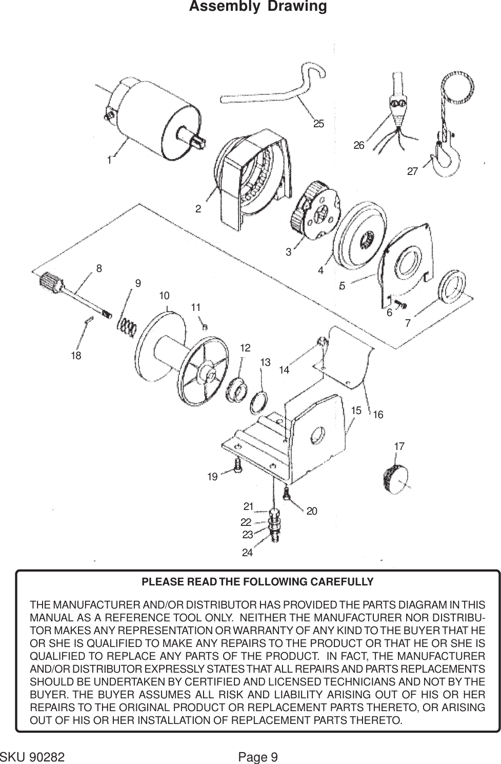 Chicago Electric 90282 Users Manual Winch