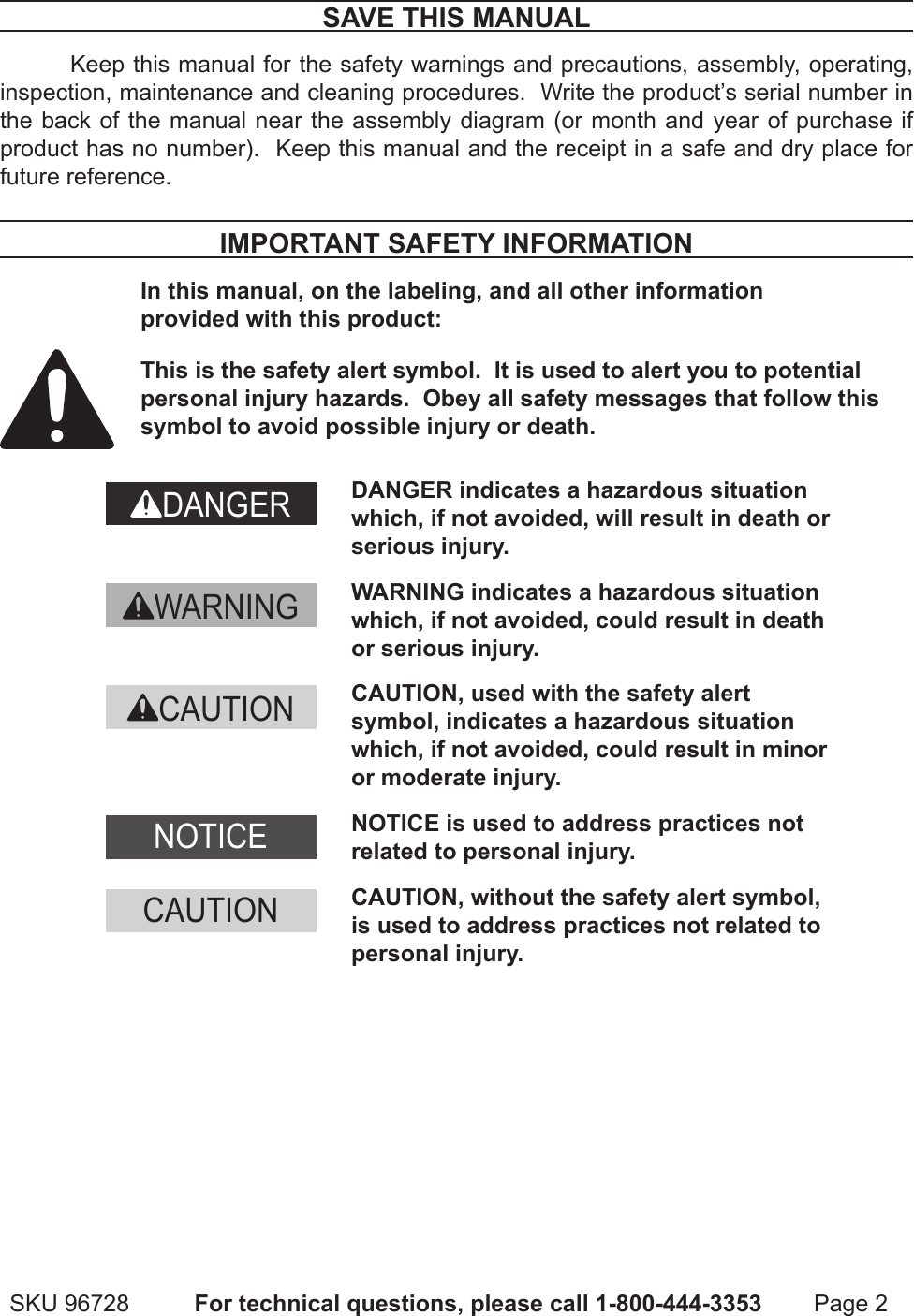 Page 2 of 7 - Chicago-Electric Chicago-Electric-96728-Users-Manual-  Chicago-electric-96728-users-manual