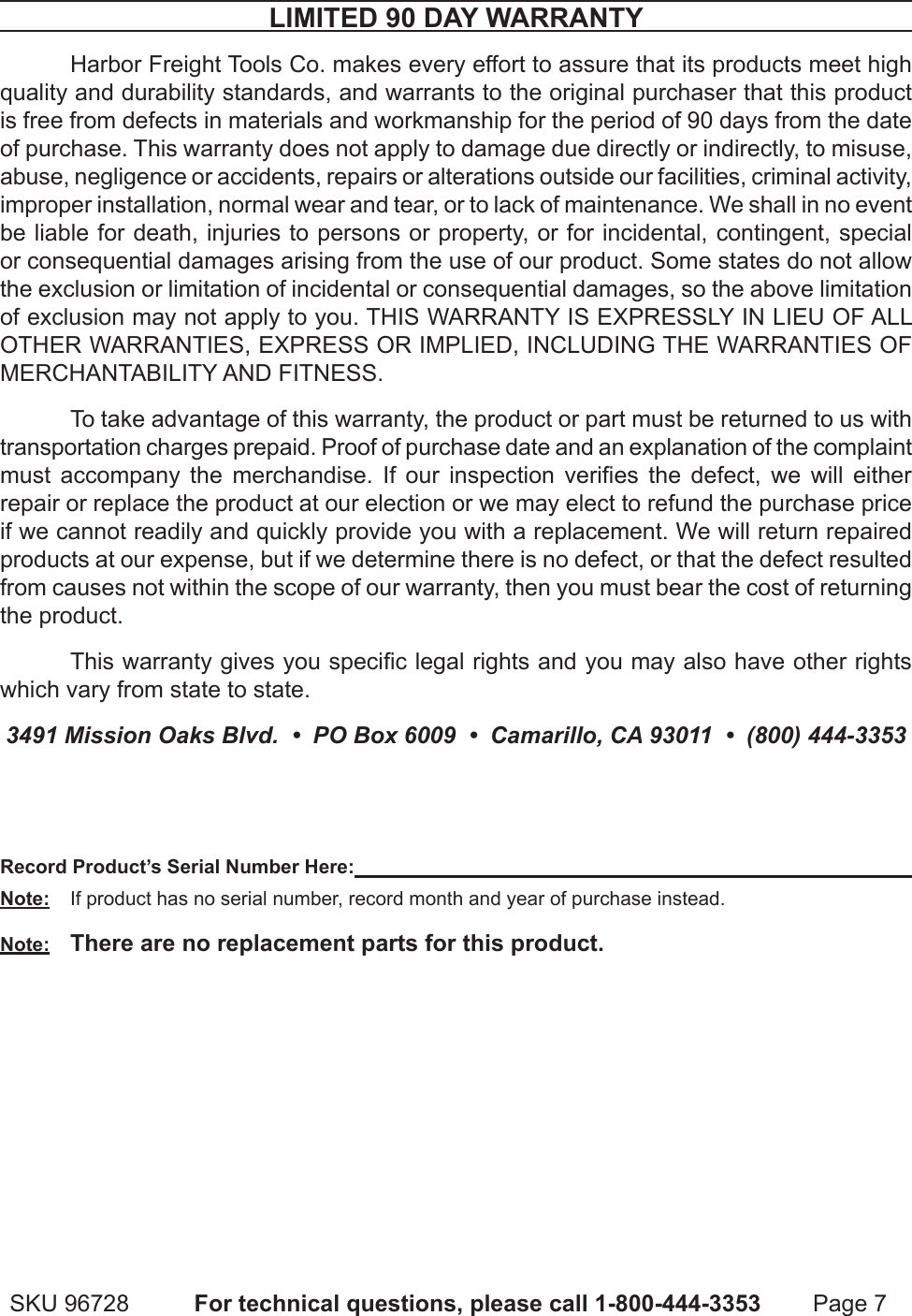 Page 7 of 7 - Chicago-Electric Chicago-Electric-96728-Users-Manual-  Chicago-electric-96728-users-manual