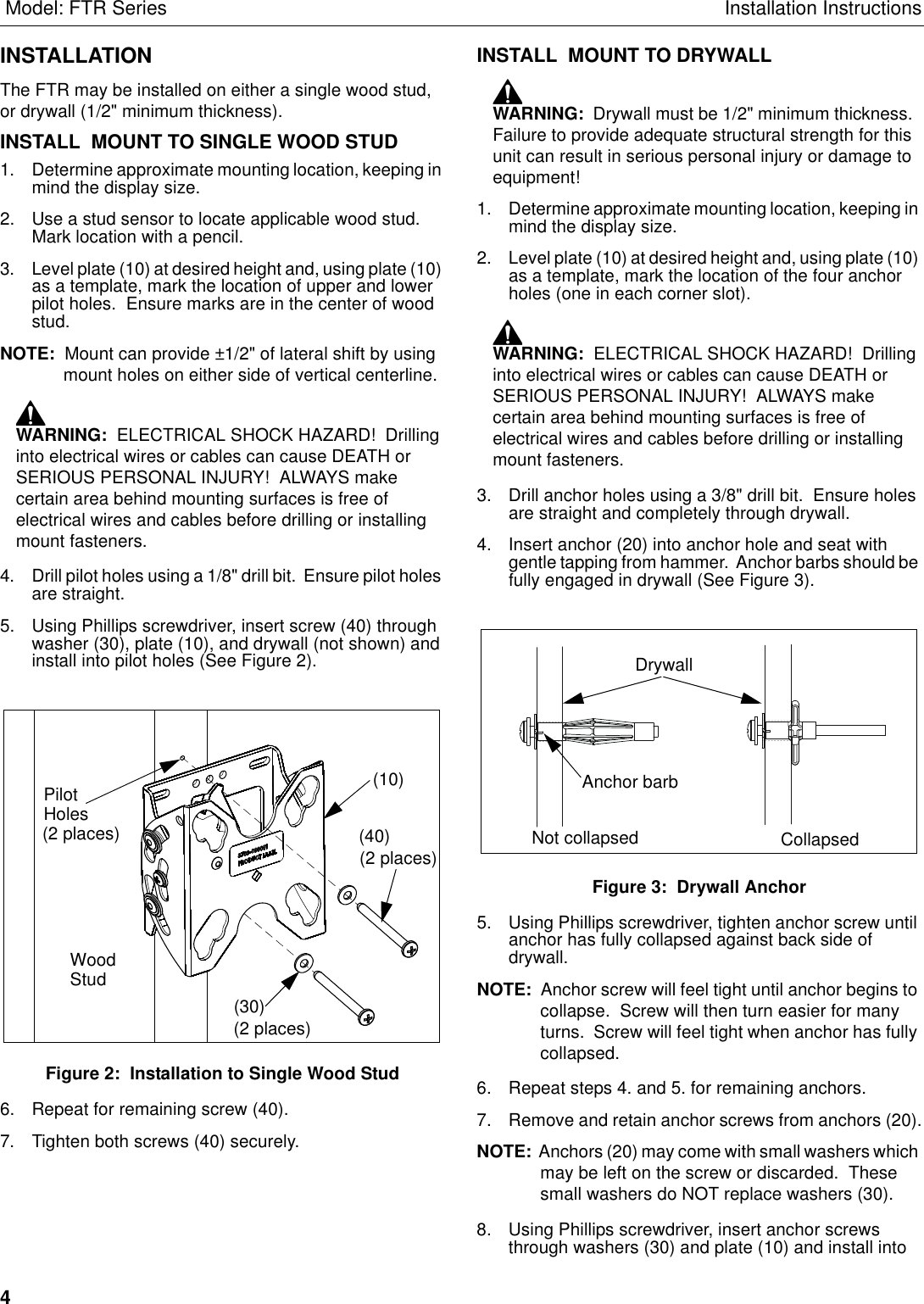 Chief Manufacturing Ftr Series Users Manual INSTALLATION INSTRUCTIONS