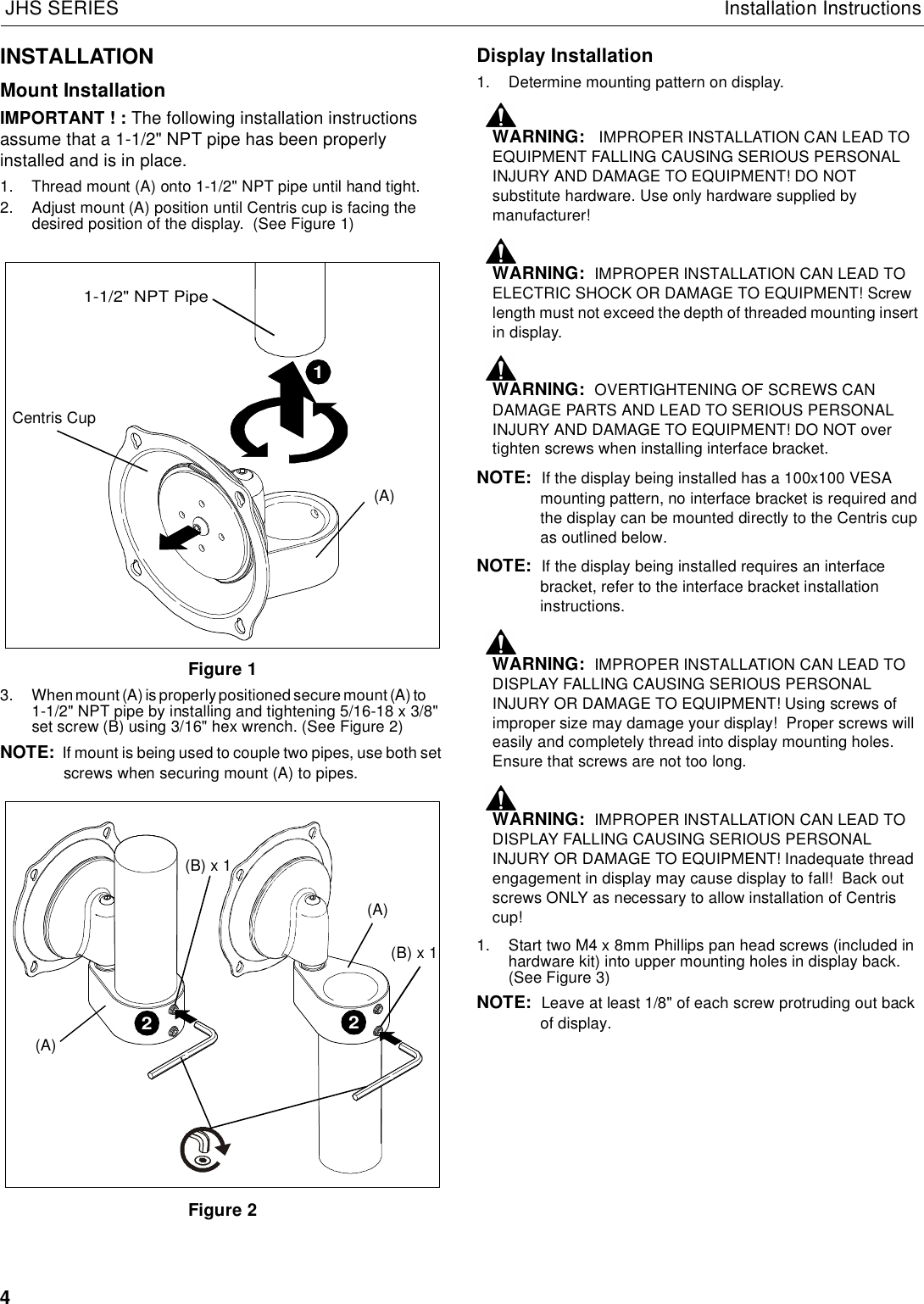 Page 4 of 6 - Chief-Manufacturing Chief-Manufacturing-Jhs-Series-Users-Manual- JHS SERIES INSTALLATION INSTRUCTIONS  Chief-manufacturing-jhs-series-users-manual