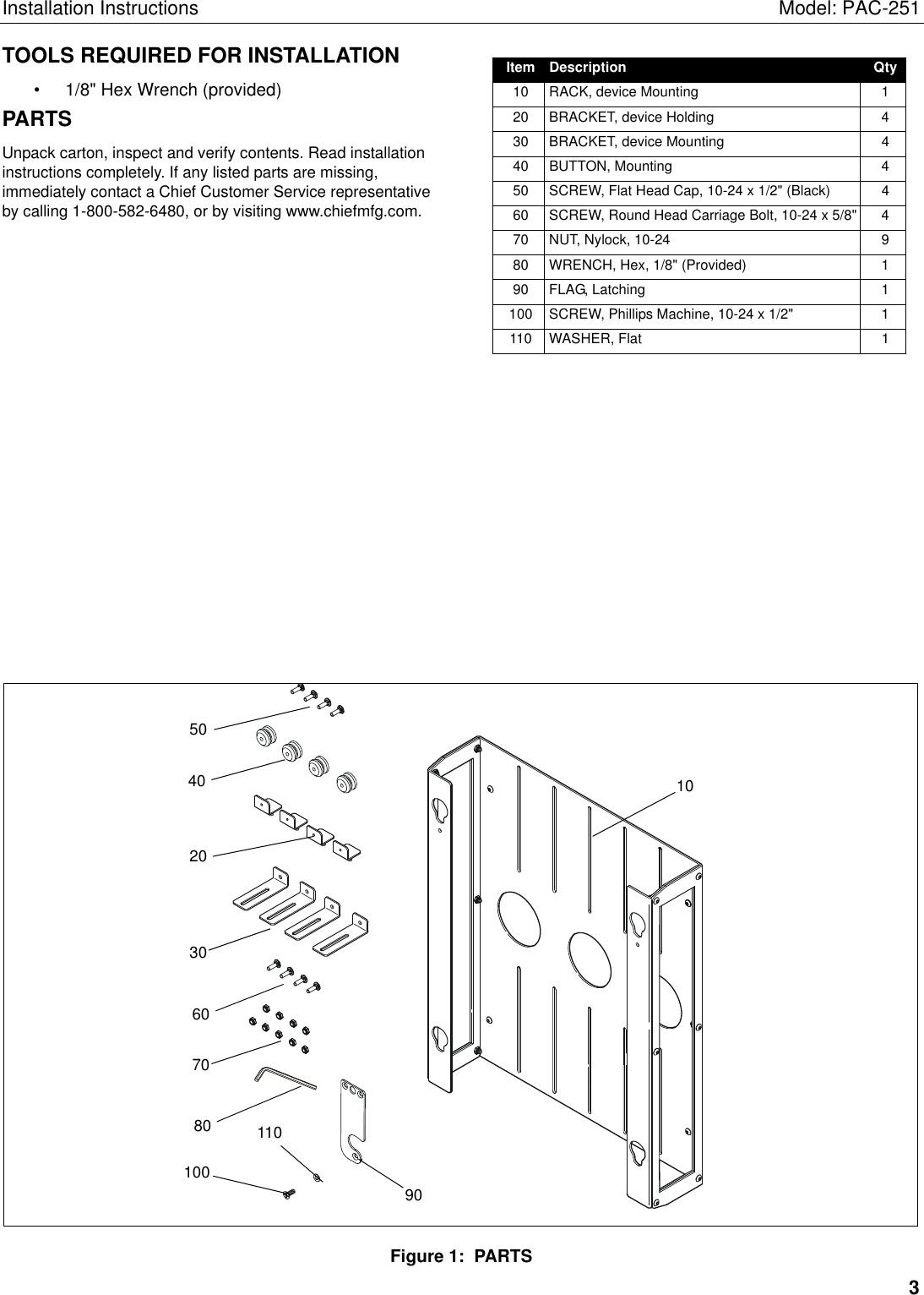 Page 3 of 6 - Chief-Manufacturing Chief-Manufacturing-Pac-251-Users-Manual- PAC251 INSTALLATION INSTRUCTIONS  Chief-manufacturing-pac-251-users-manual