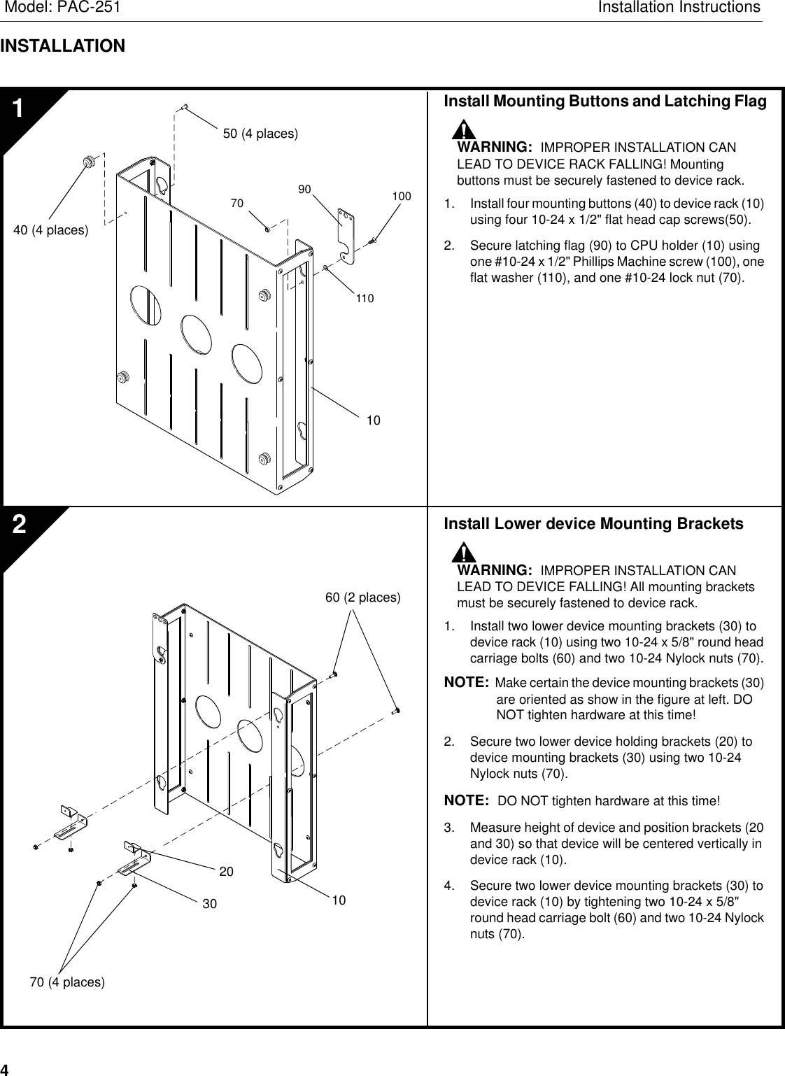 Page 4 of 6 - Chief-Manufacturing Chief-Manufacturing-Pac-251-Users-Manual- PAC251 INSTALLATION INSTRUCTIONS  Chief-manufacturing-pac-251-users-manual