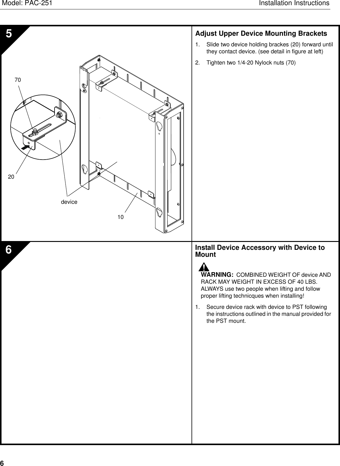 Page 6 of 6 - Chief-Manufacturing Chief-Manufacturing-Pac-251-Users-Manual- PAC251 INSTALLATION INSTRUCTIONS  Chief-manufacturing-pac-251-users-manual