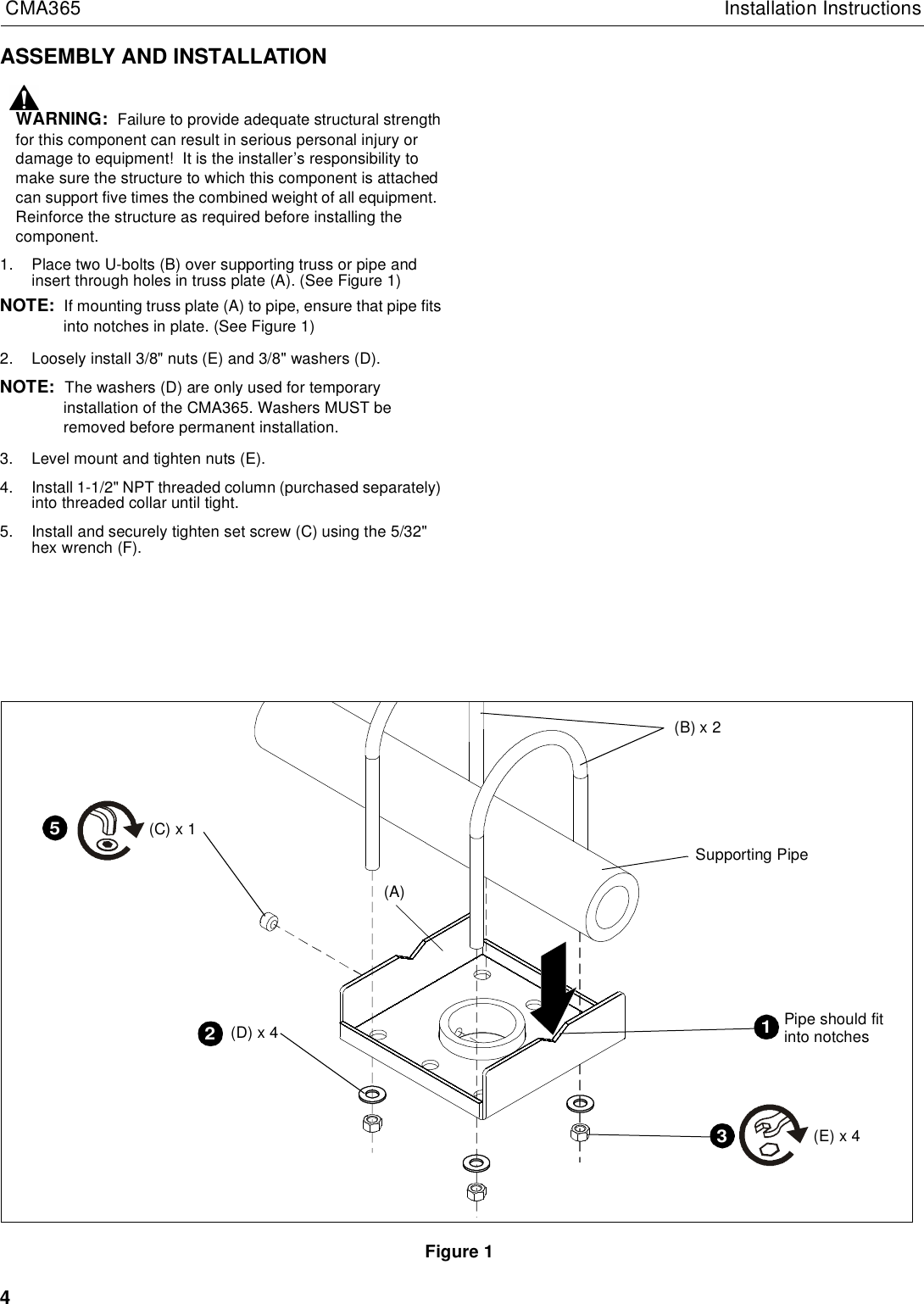 Page 4 of 6 - Chief-Manufacturing Chief-Manufacturing-Truss-Ceiling-Adapter-Cma365-Users-Manual- CMA365 INSTALLATION INSTRUCTIONS  Chief-manufacturing-truss-ceiling-adapter-cma365-users-manual