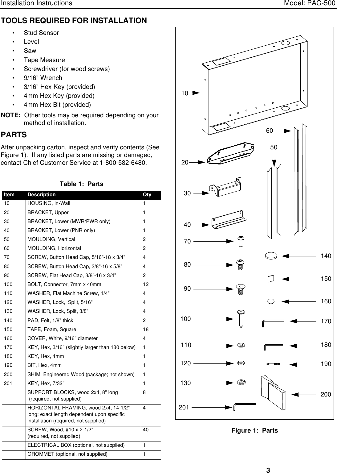 Page 3 of 8 - Chief Chief-Tv-Mount-Pac-500-Users-Manual- PAC500 INSTALLATION INSTRUCTIONS  Chief-tv-mount-pac-500-users-manual