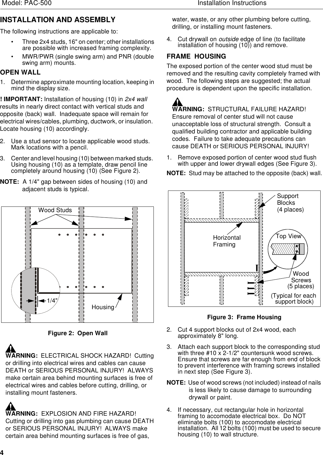 Page 4 of 8 - Chief Chief-Tv-Mount-Pac-500-Users-Manual- PAC500 INSTALLATION INSTRUCTIONS  Chief-tv-mount-pac-500-users-manual